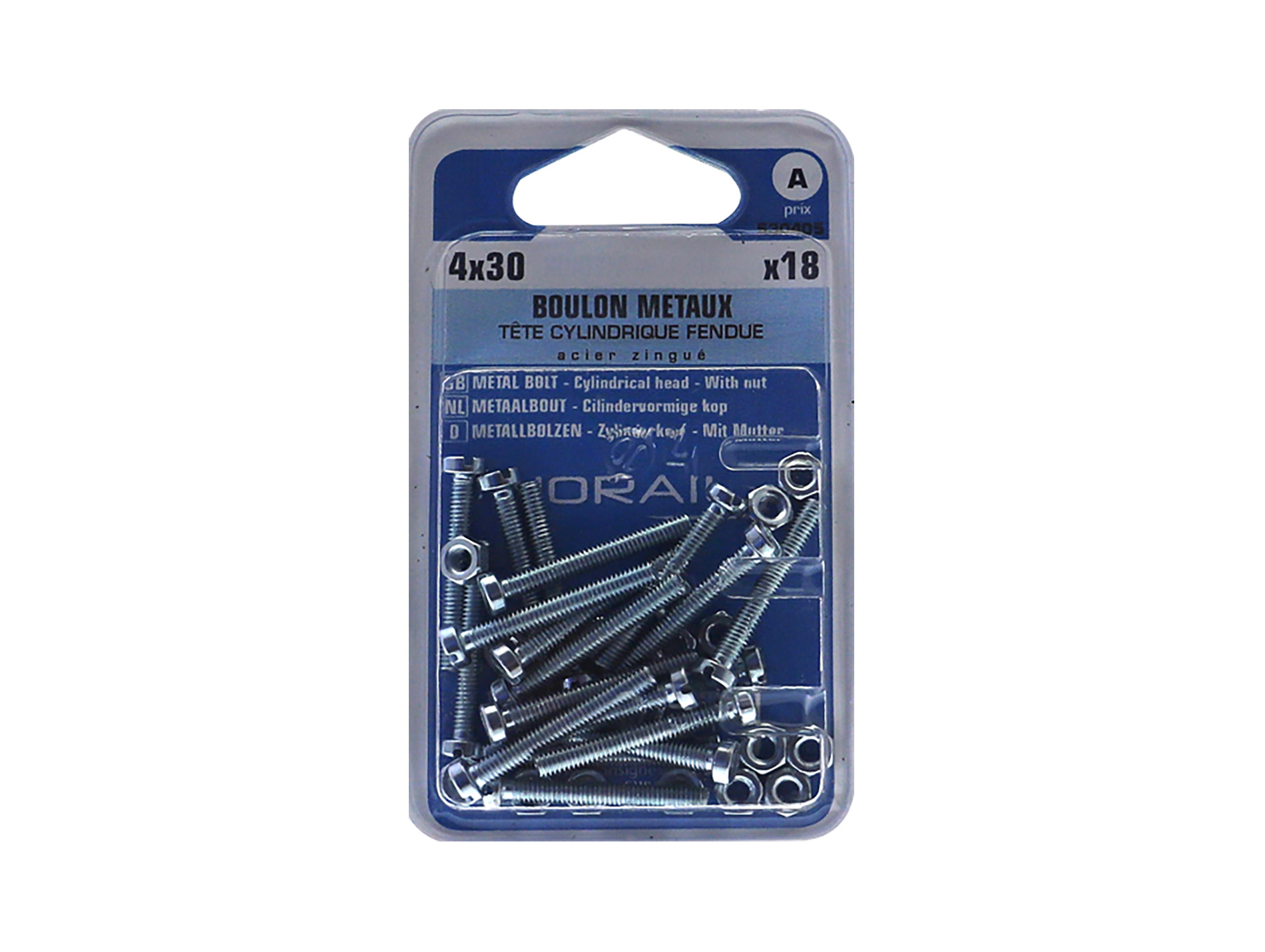 Boulon tête cylindrique fendue Ø4mm L.30mm x18