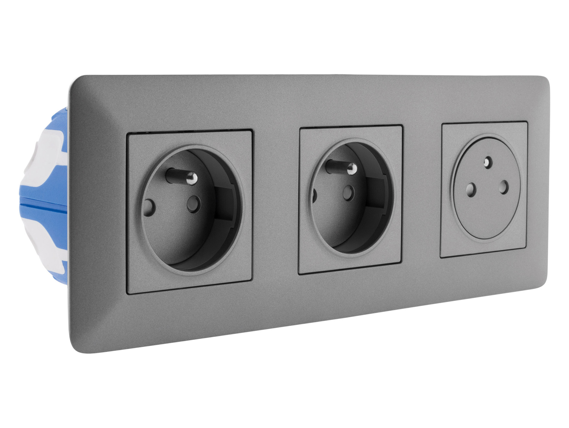 Triple prise précâblée affleurante ZENITECH Artezo 2P+T 16a