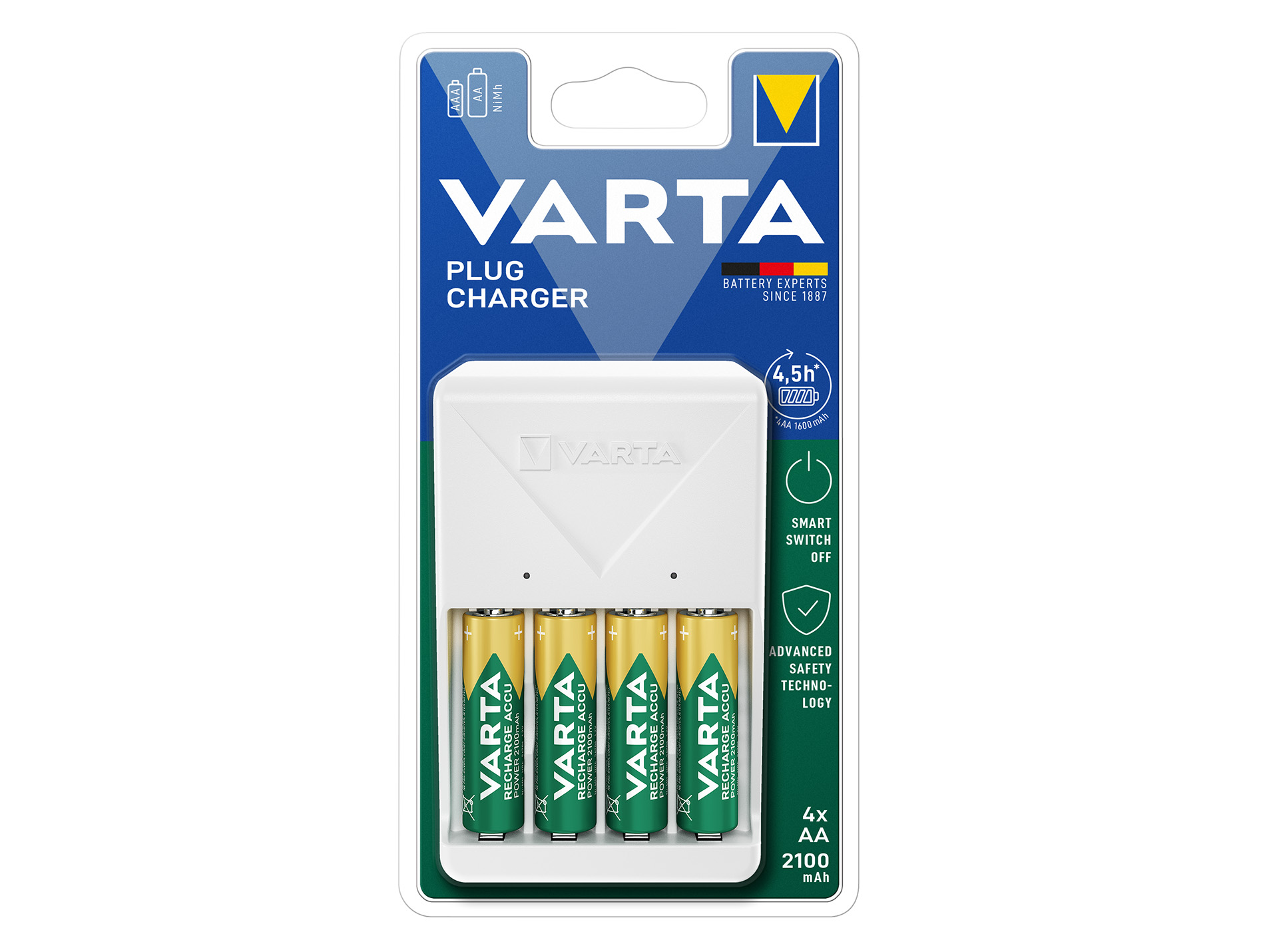 Chargeur VARTA PLUG + 4 piles AA 2100mAh