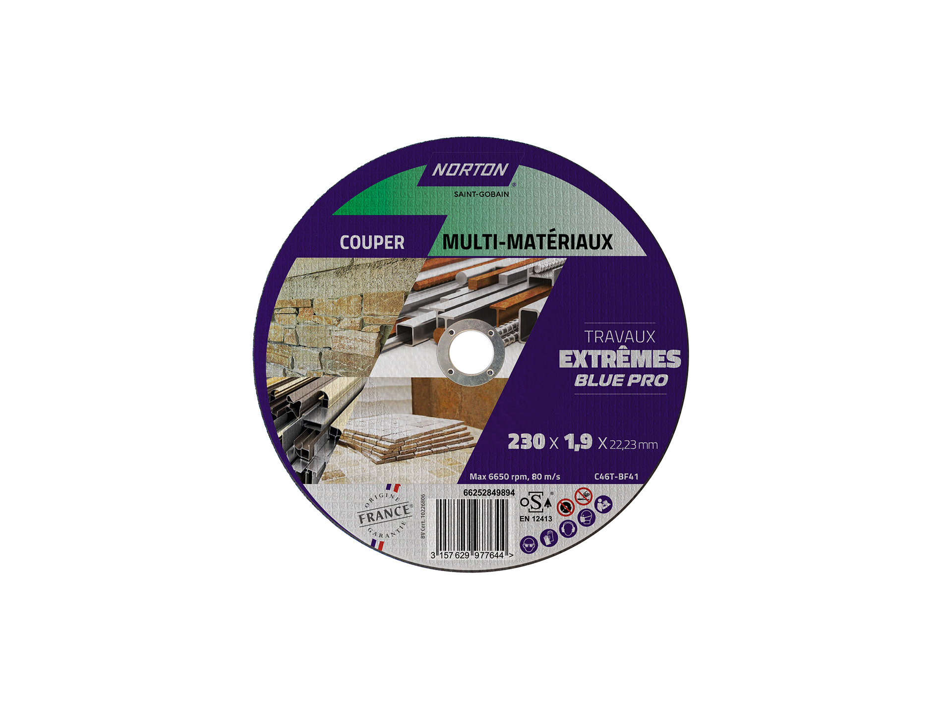 Disque à tronçonner NORTON plat extrême métal/inox Ø230mm