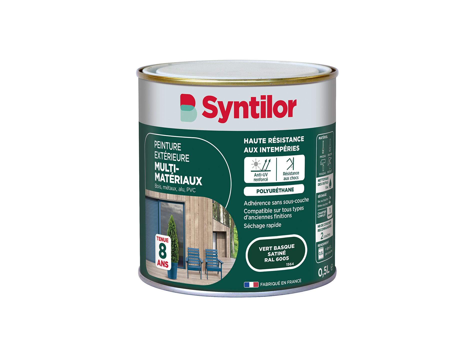 Peinture extérieure multi-matériaux SYNTILOR Vert Basque 500ml
