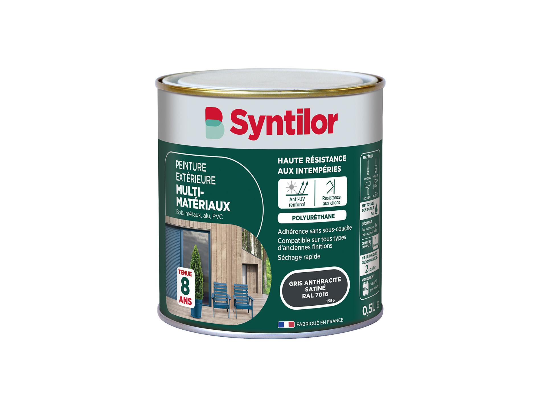 Peinture extérieure multi-matériaux SYNTILOR Gris anthracite 500ml