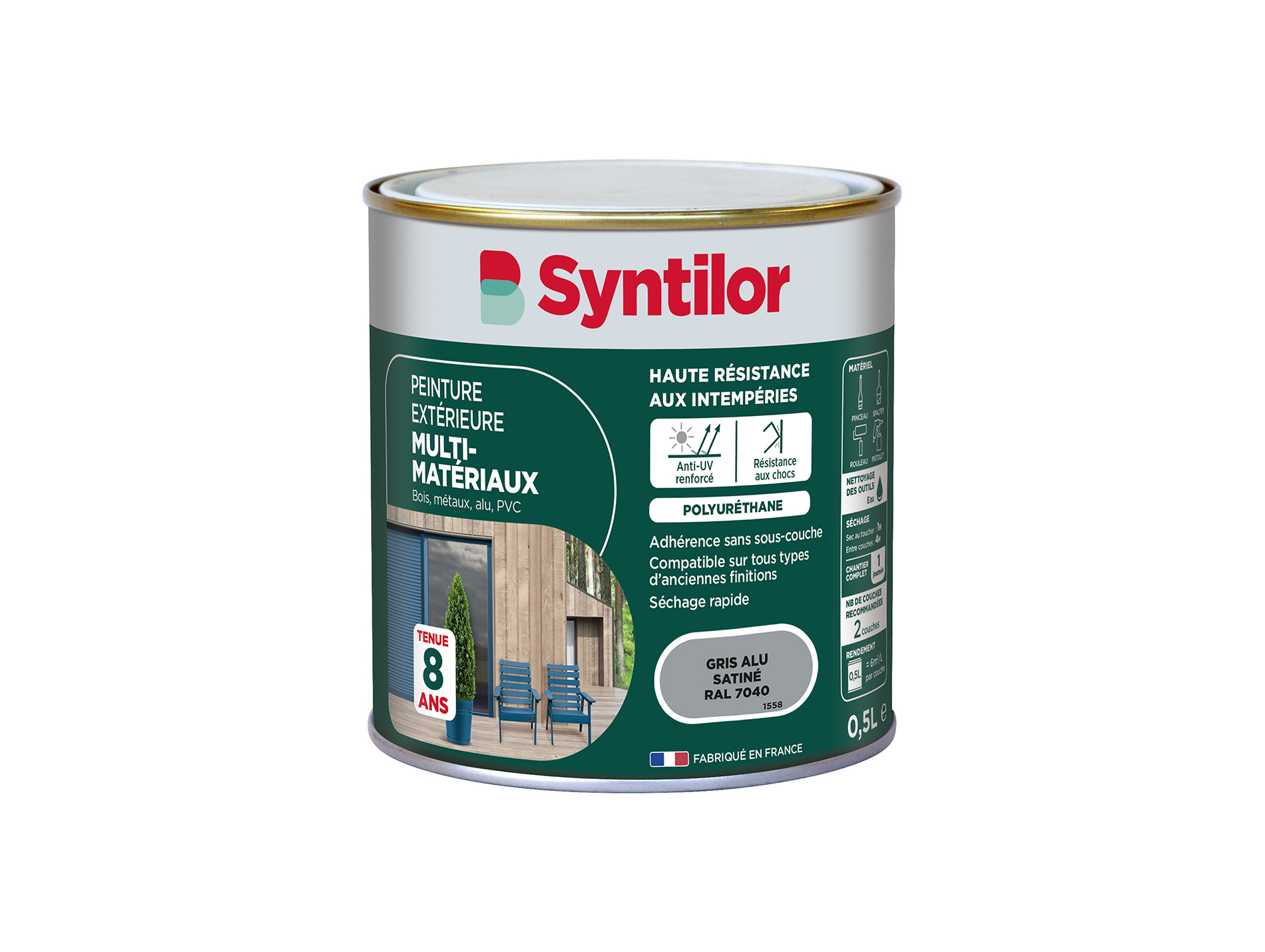 Peinture extérieure multi-matériaux SYNTILOR Gris aluminium 500ml