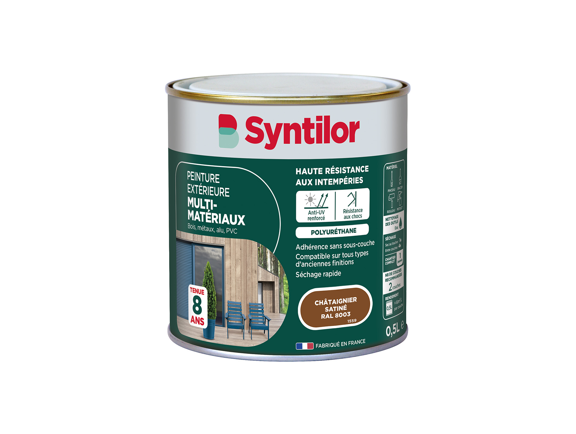 Peinture extérieure multi-matériaux SYNTILOR Châtaignier 500ml