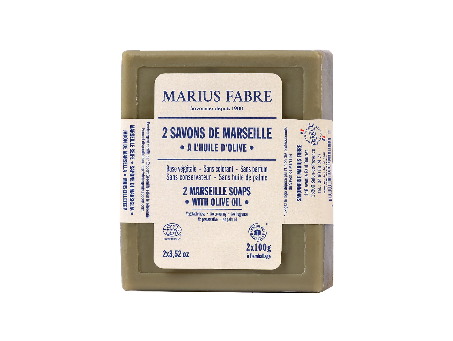 Savon de Marseille MARIUS FABRE à l'huile d'olive 100g x2