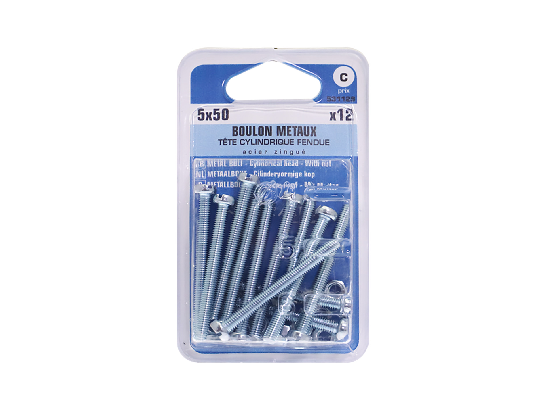 Boulon tête cylindrique fendue Ø5mm L.50mm x12