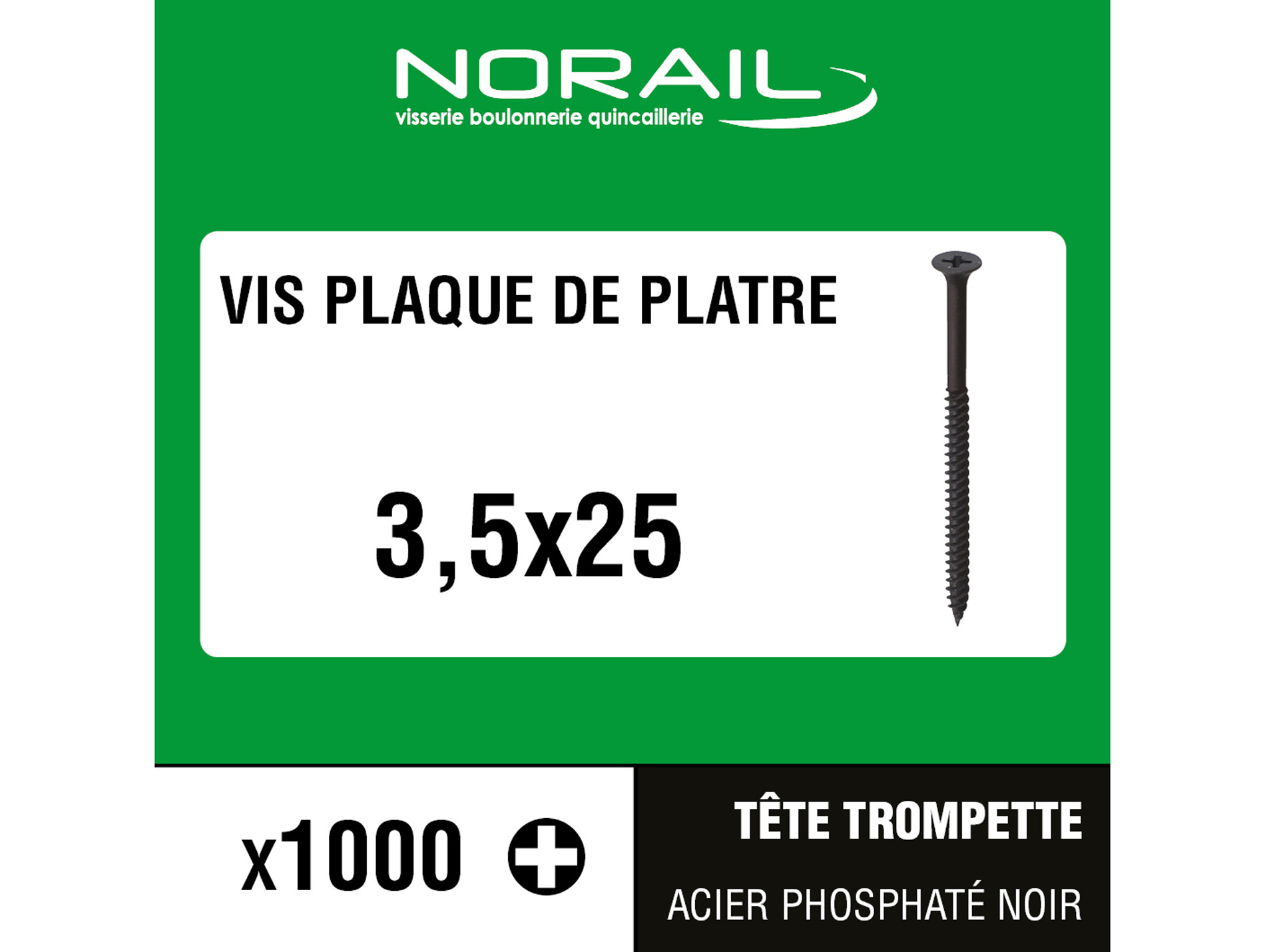 Vis trompette pour placo plâtre NORAIL Ø3,5mm L.25mm x1000
