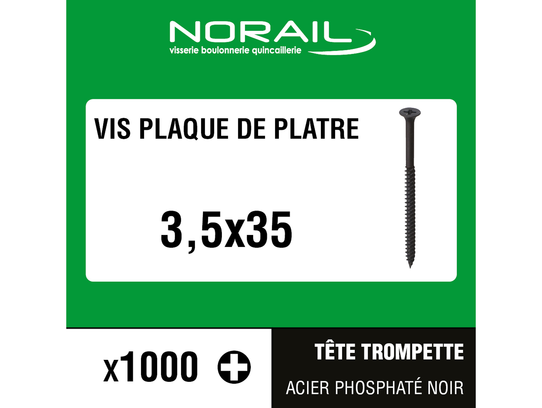 Vis trompette pour placo plâtre NORAIL Ø3,5mm L.35mm x1000