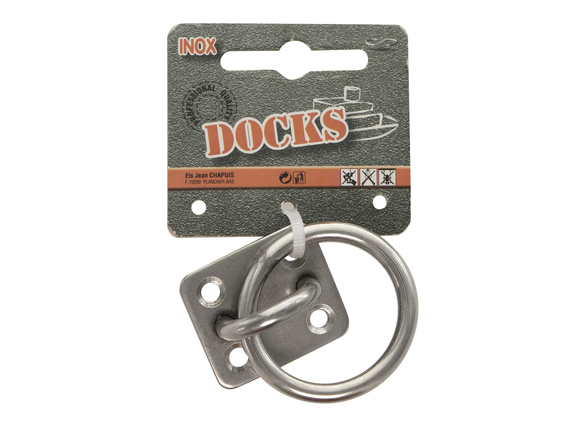 Platine carré avec anneau mobile inox 35x40mm