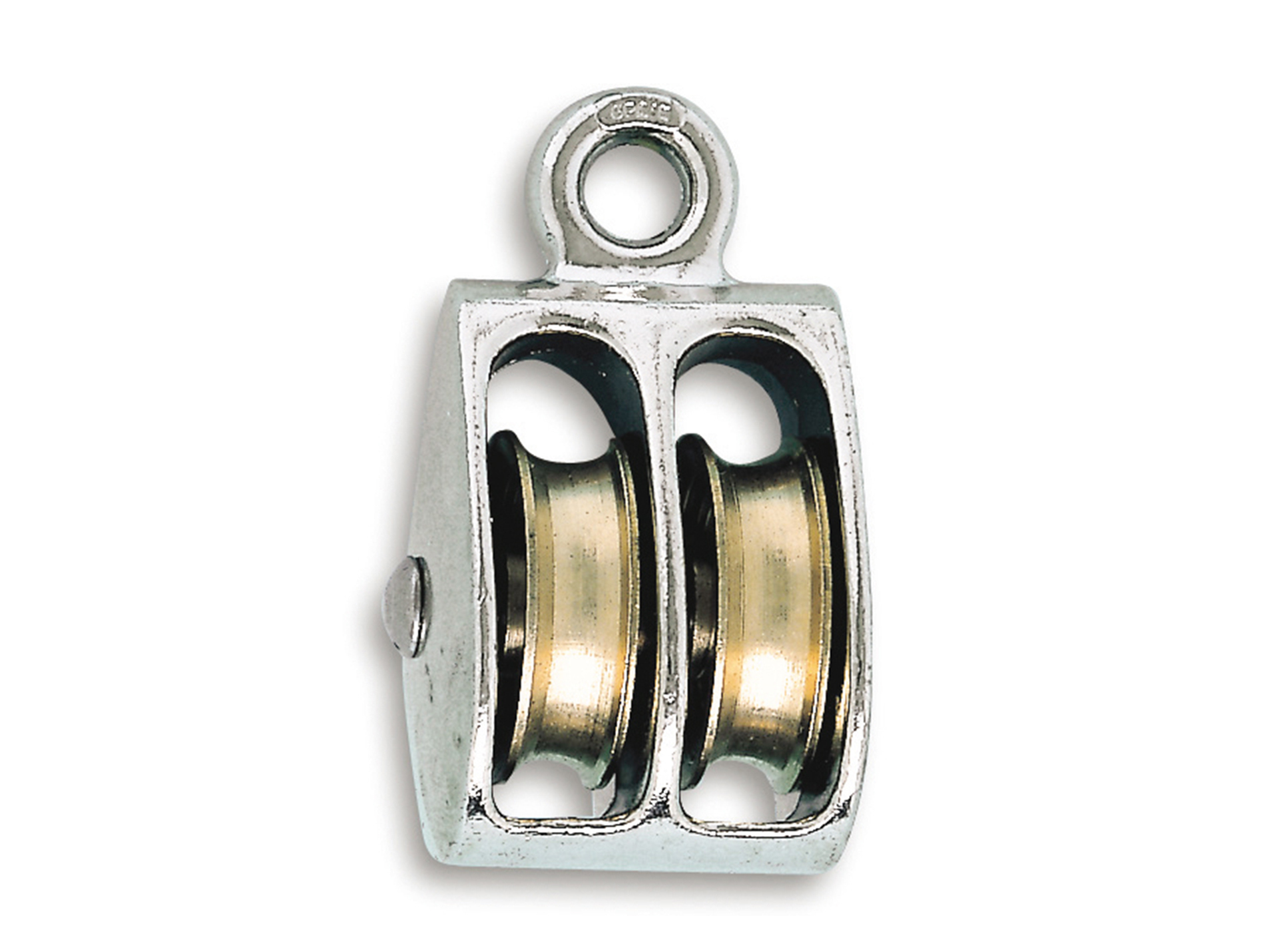 Poulie 2 galets à oeil zamac nickelé Ø36mm