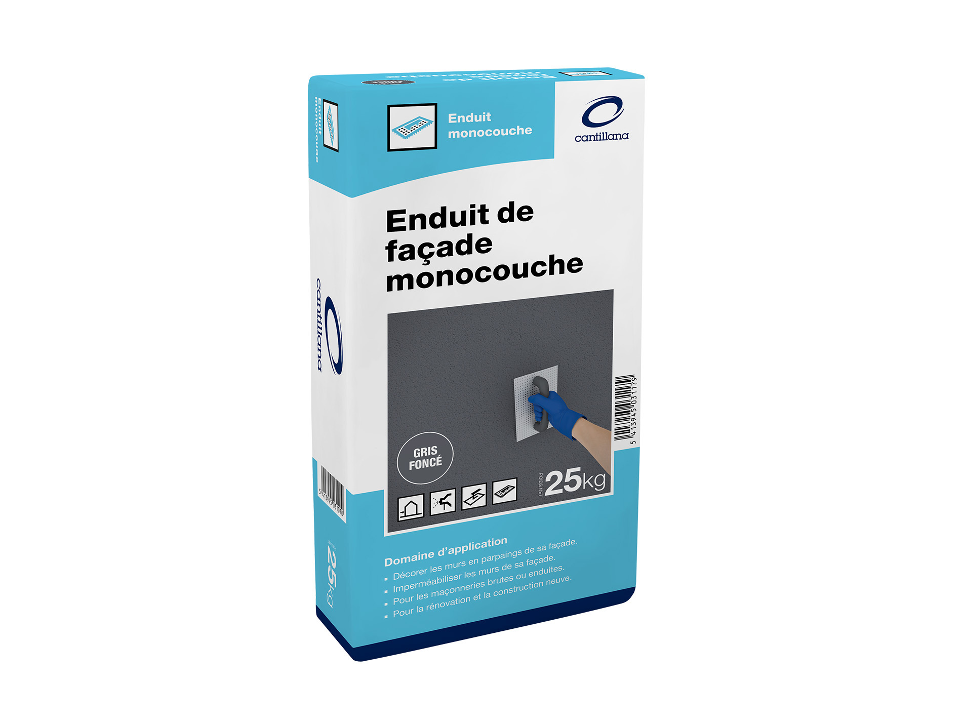 Enduit de façade monocouche CANTILLANA 25 kg ton gris foncé