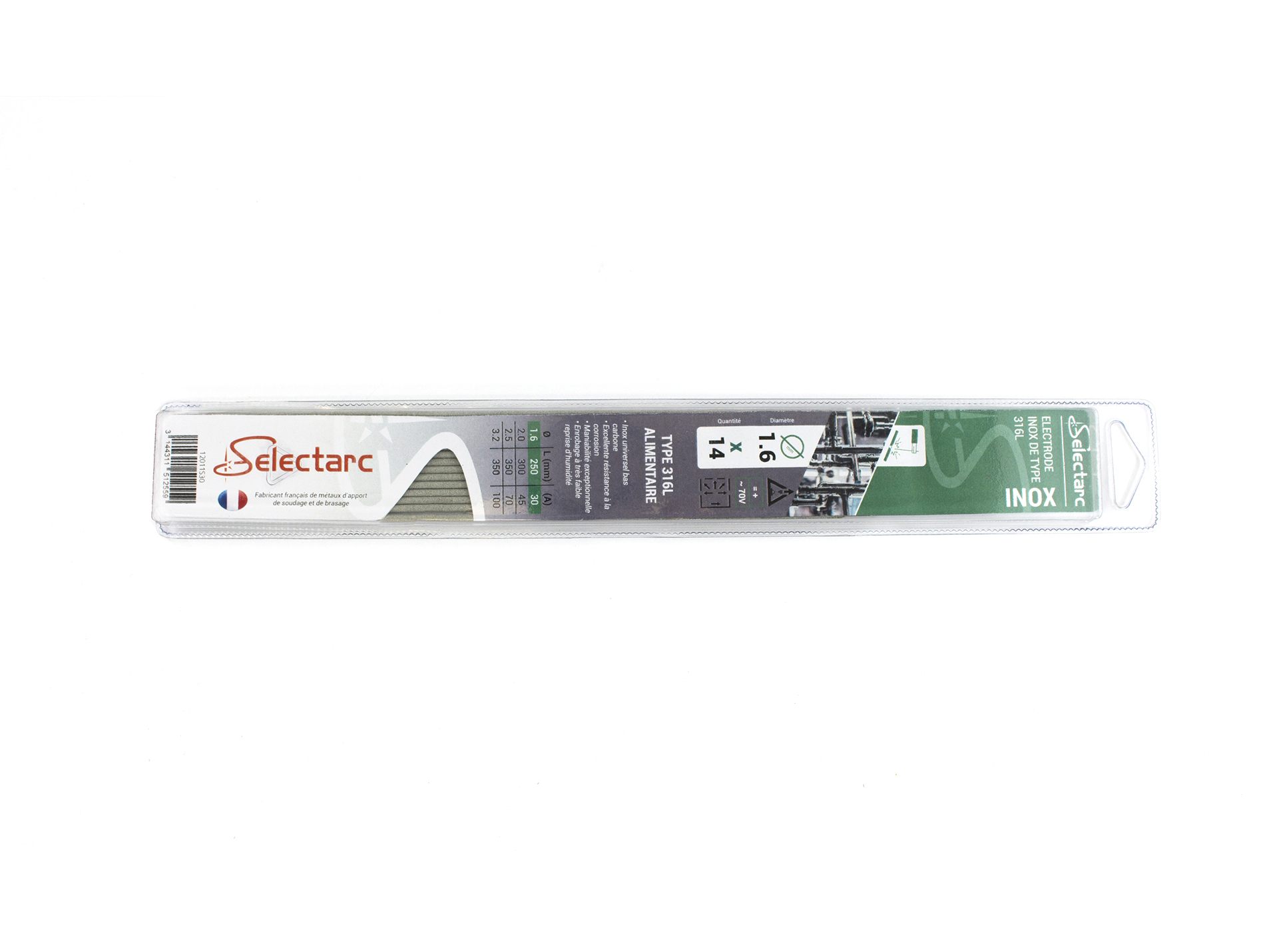 Electrode inox 316L SELECTARC Ø1,6mm x L.250mm x14