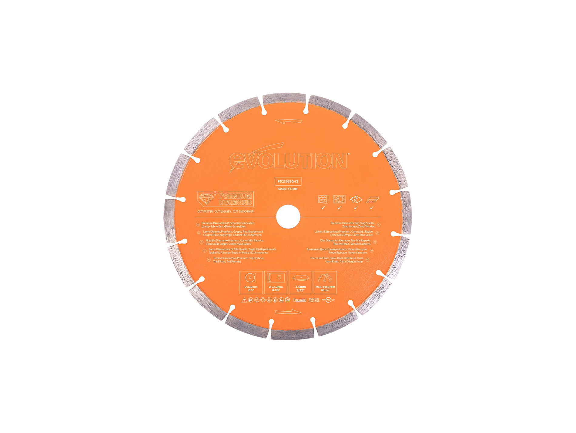 Lame diamant premium 230mm pour découpeuse Evolution