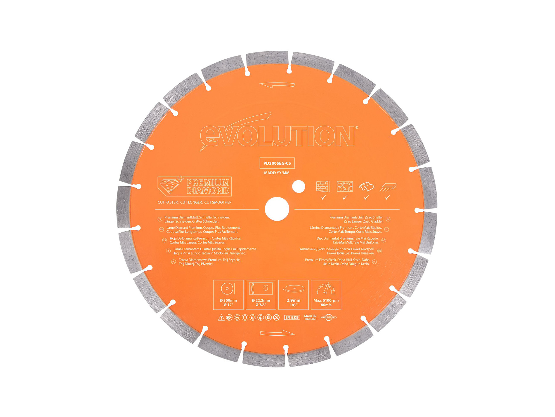Lame diamant premium 300mm pour découpeuse Evolution
