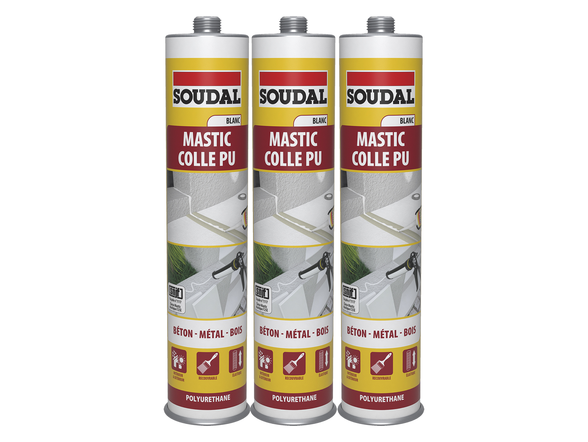 Mastic-colle SOUDAL Pu blanc 280ml x3