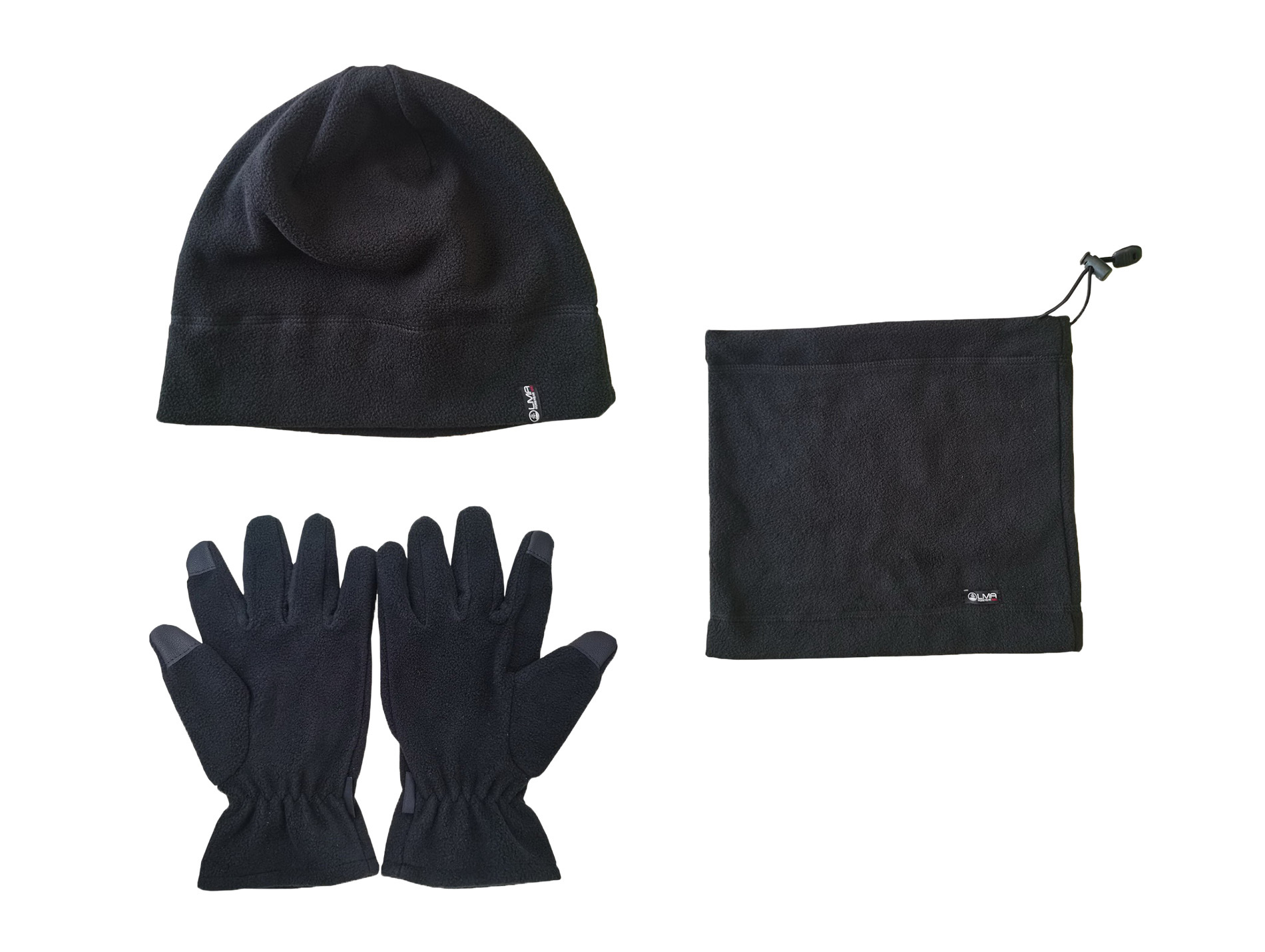 Lot bonnet tour de cou et gants LMA noir