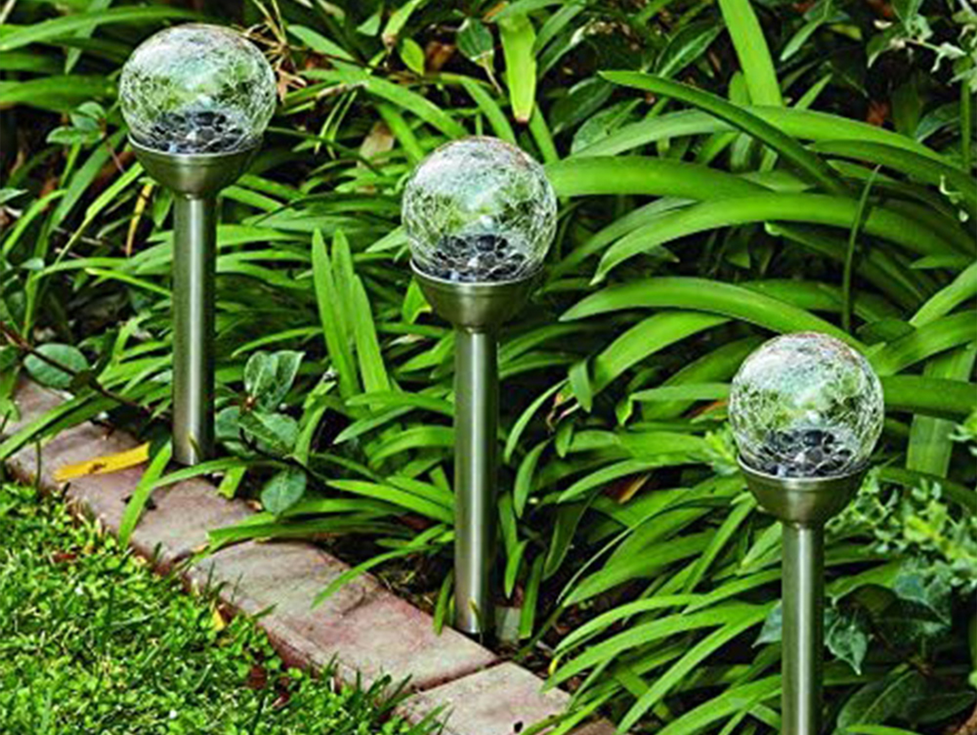 Piquet balise LED solaire en verre craquelé multicolore