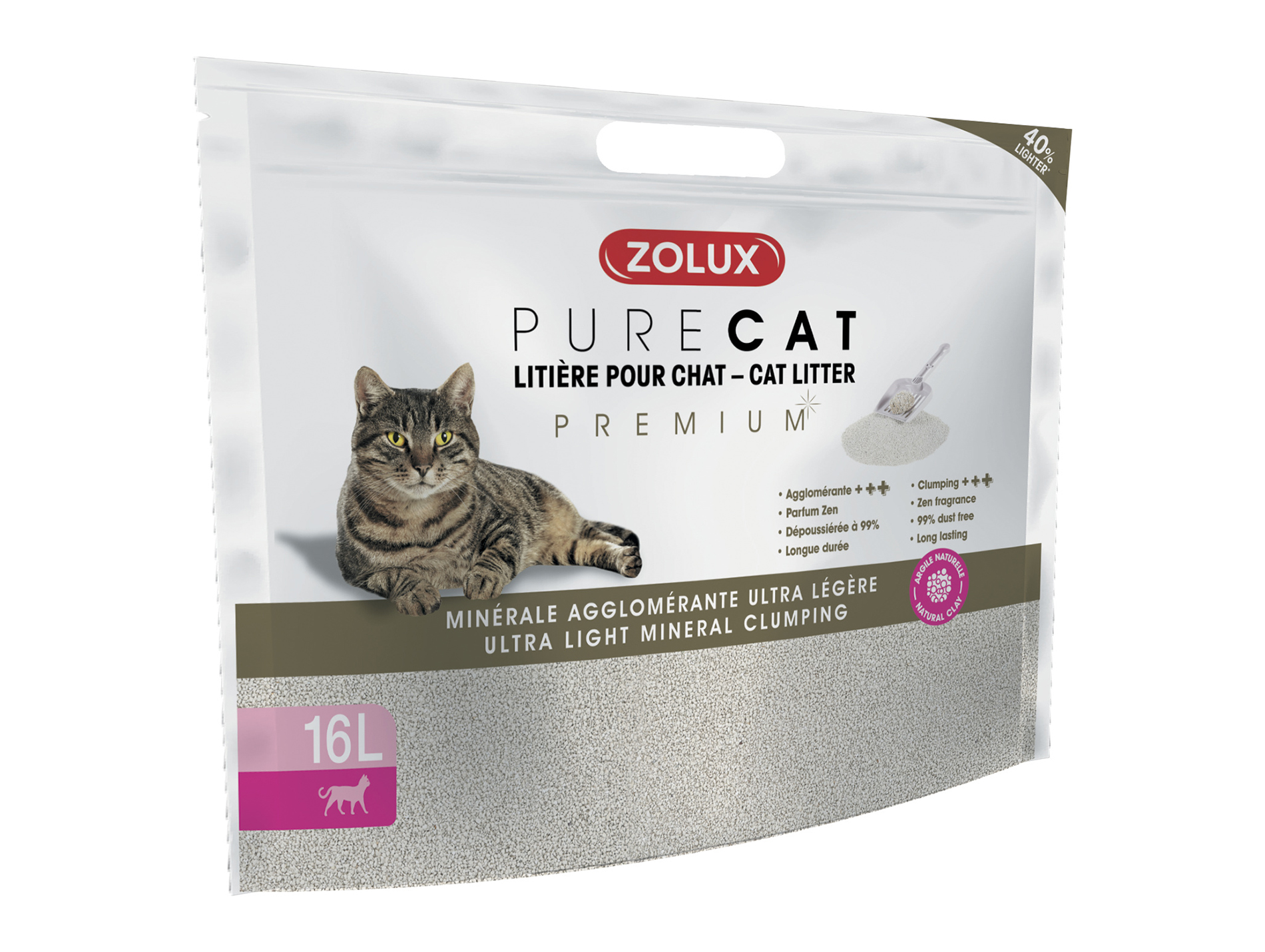 Litière Purecat agglomérante Premium 16L