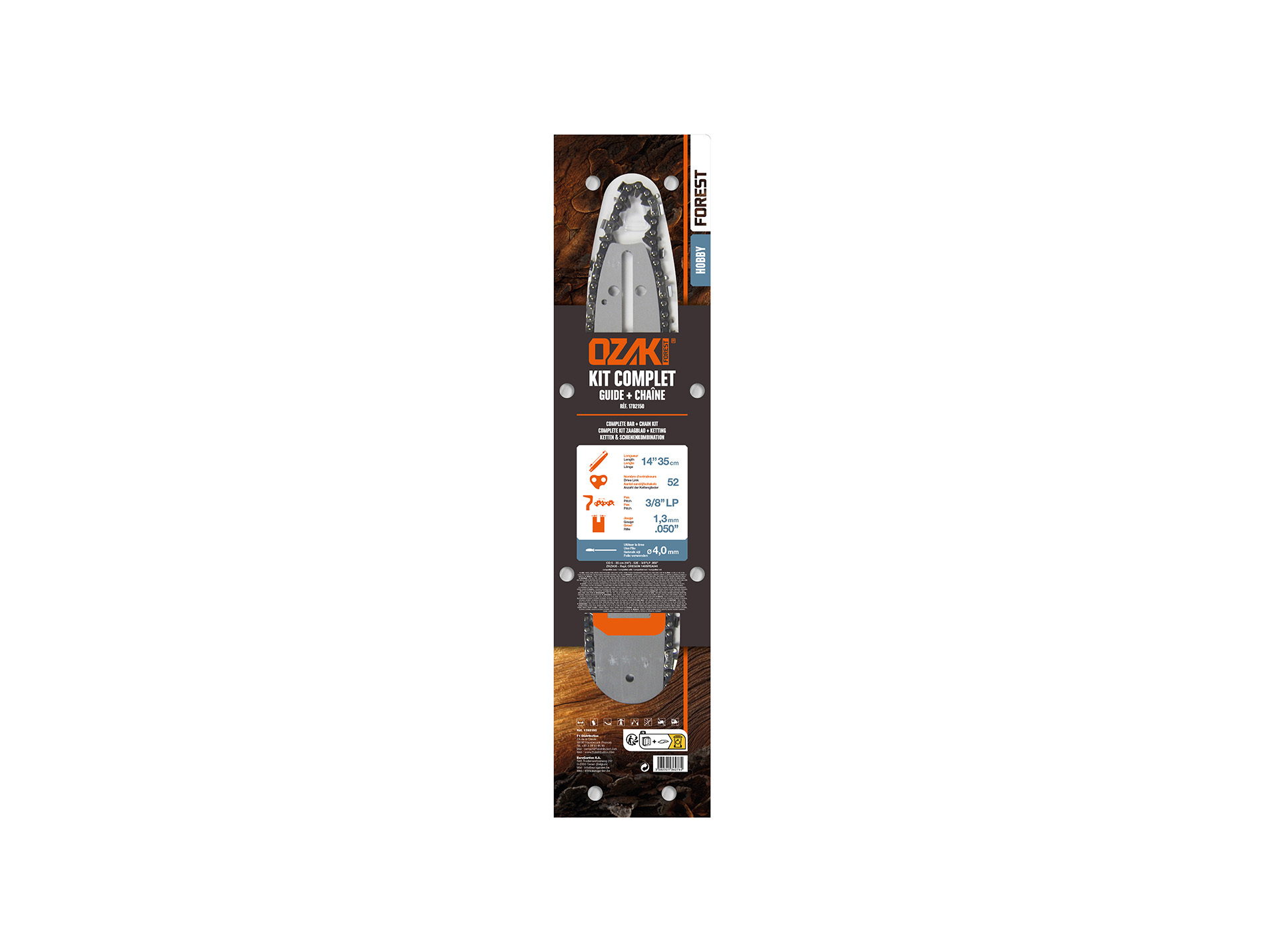 Kit complet guide + chaîne OZAKI L.35cm 3/8" Ø1,3mm 52 maillons