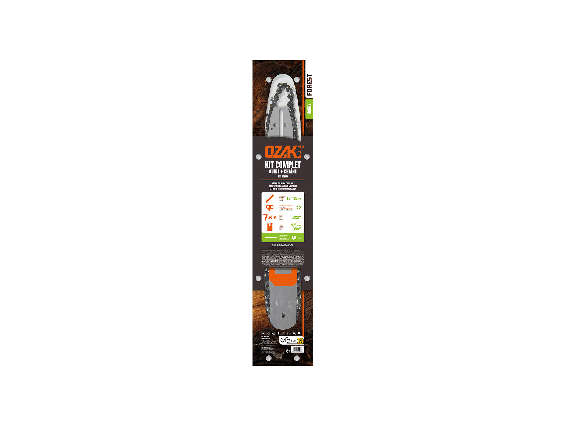 Kit complet guide + chaîne OZAKI L.45cm .325" Ø1,5mm 72 maillons
