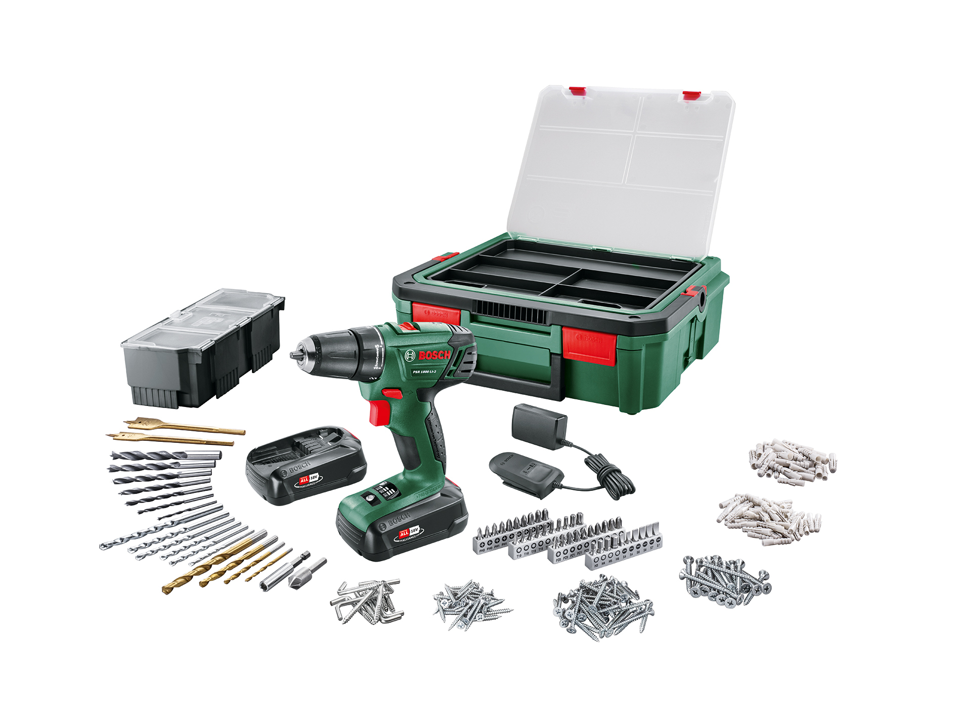 Perceuse visseuse PSR 1800 LI-2 BOSCH + 241 accessoires