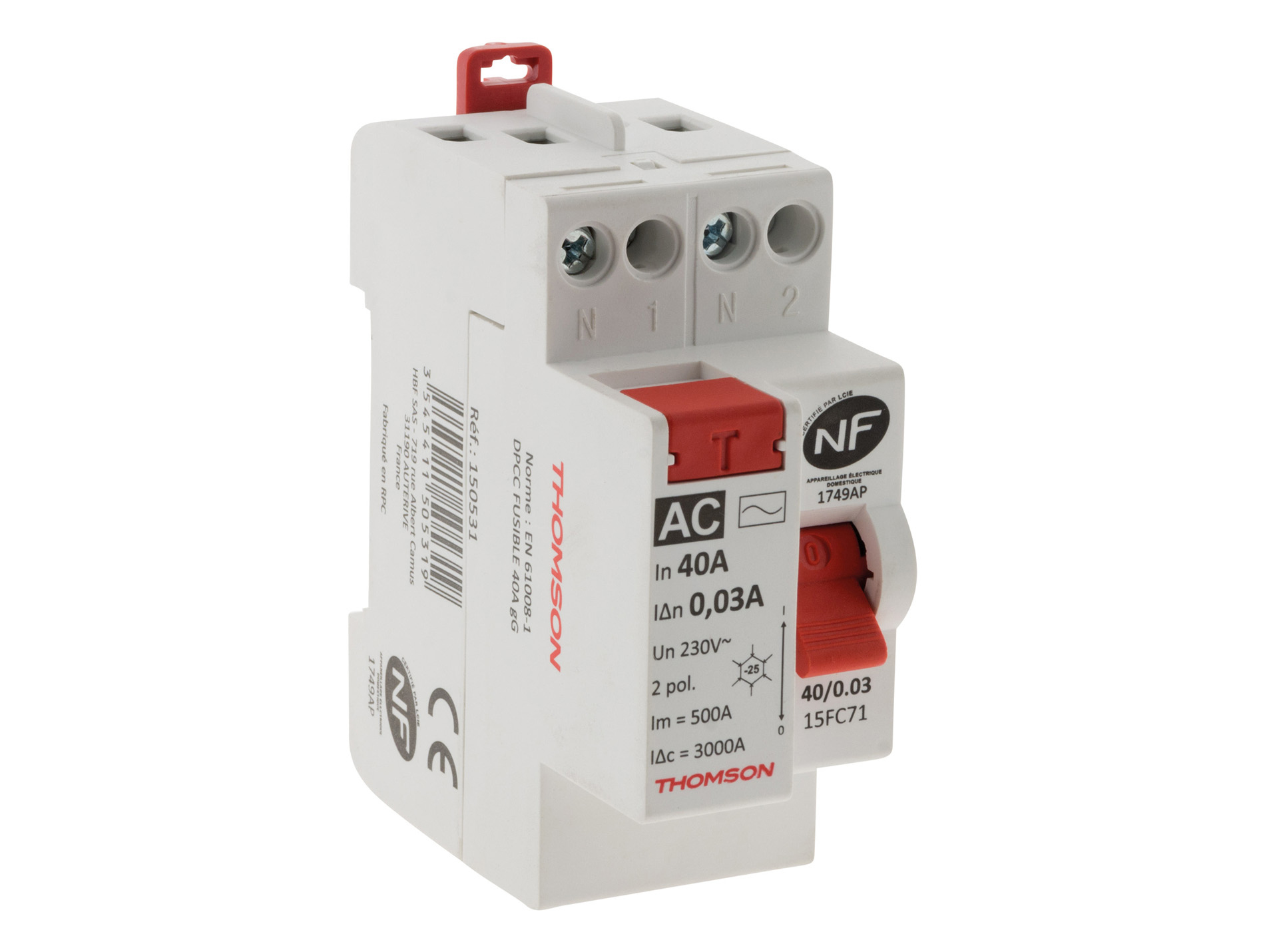 Interrupteur différentiel type A/C 2x40A 30mA