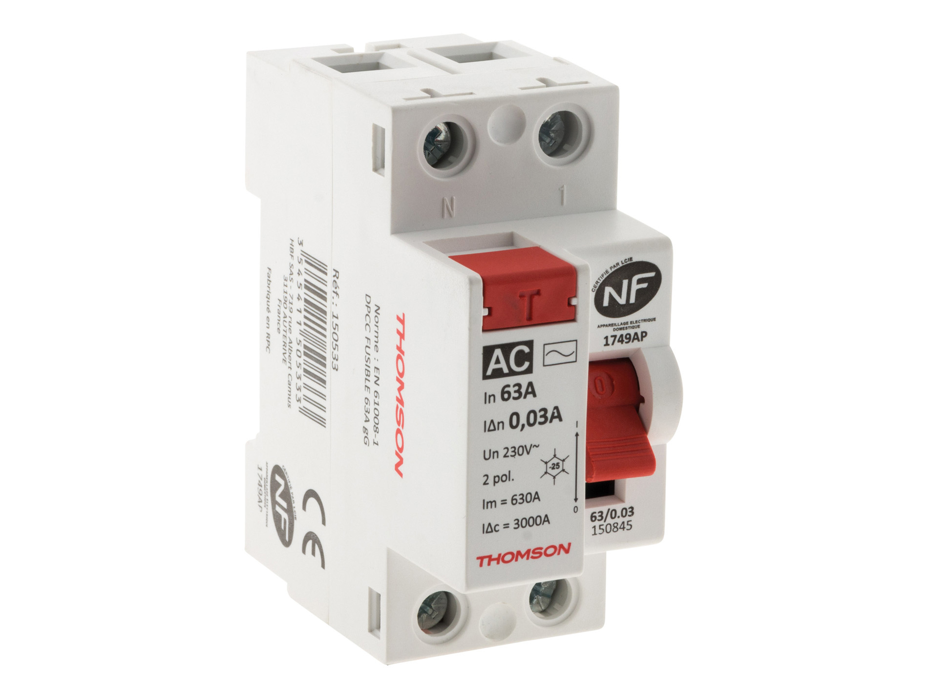 Interrupteur différentiel type A/C 2x63A 30mA