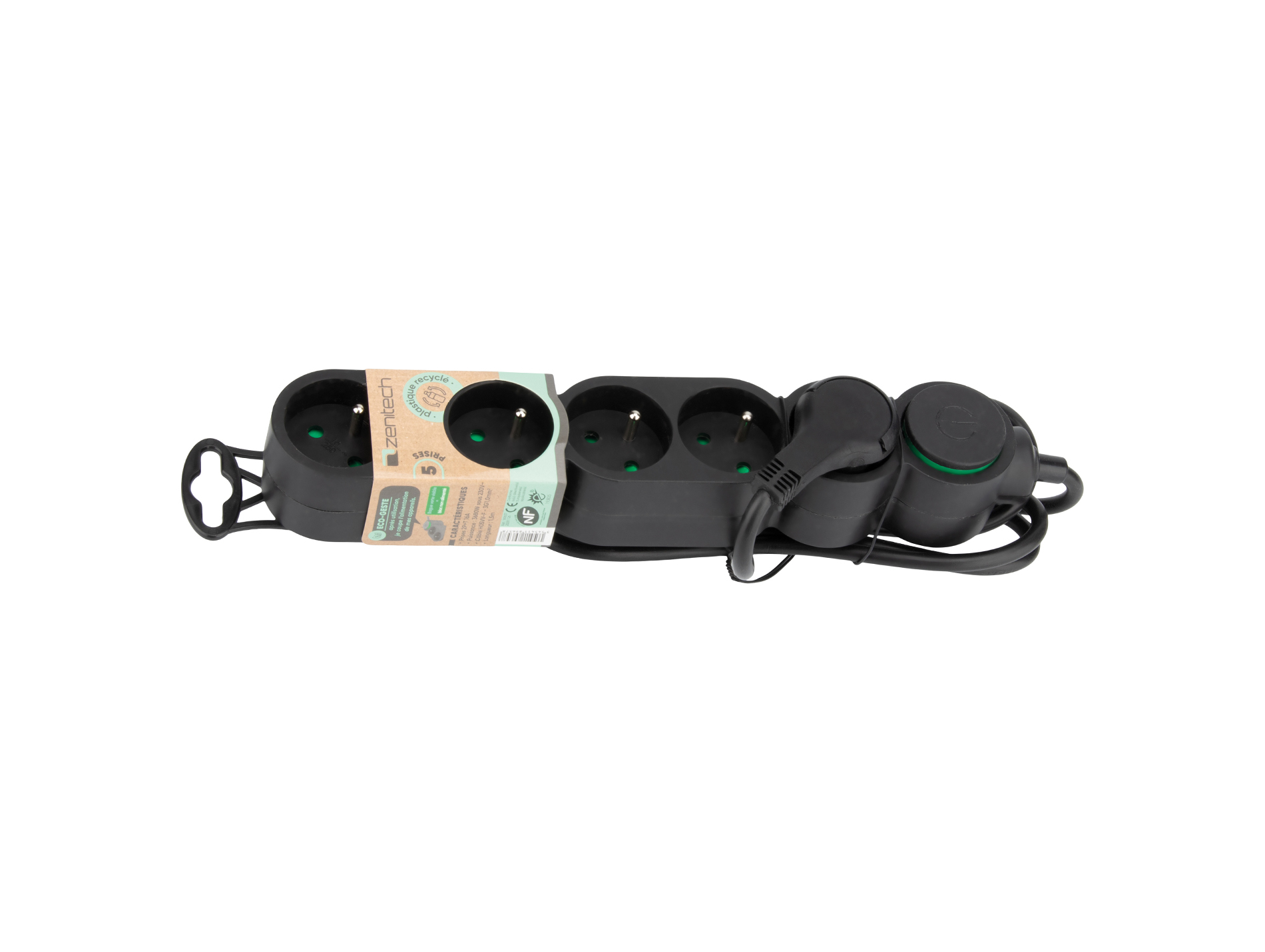 Bloc home 5 prises + fiche extraplate noir