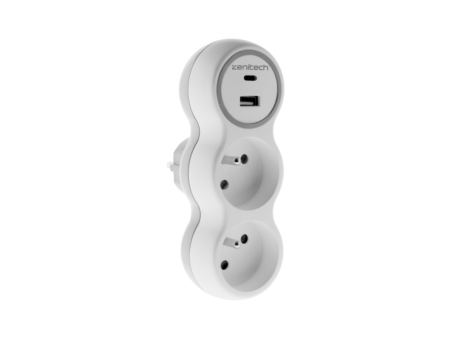 Prise ZENITECH avec 2 ports USB A+C Bolea blanc / gris 16a