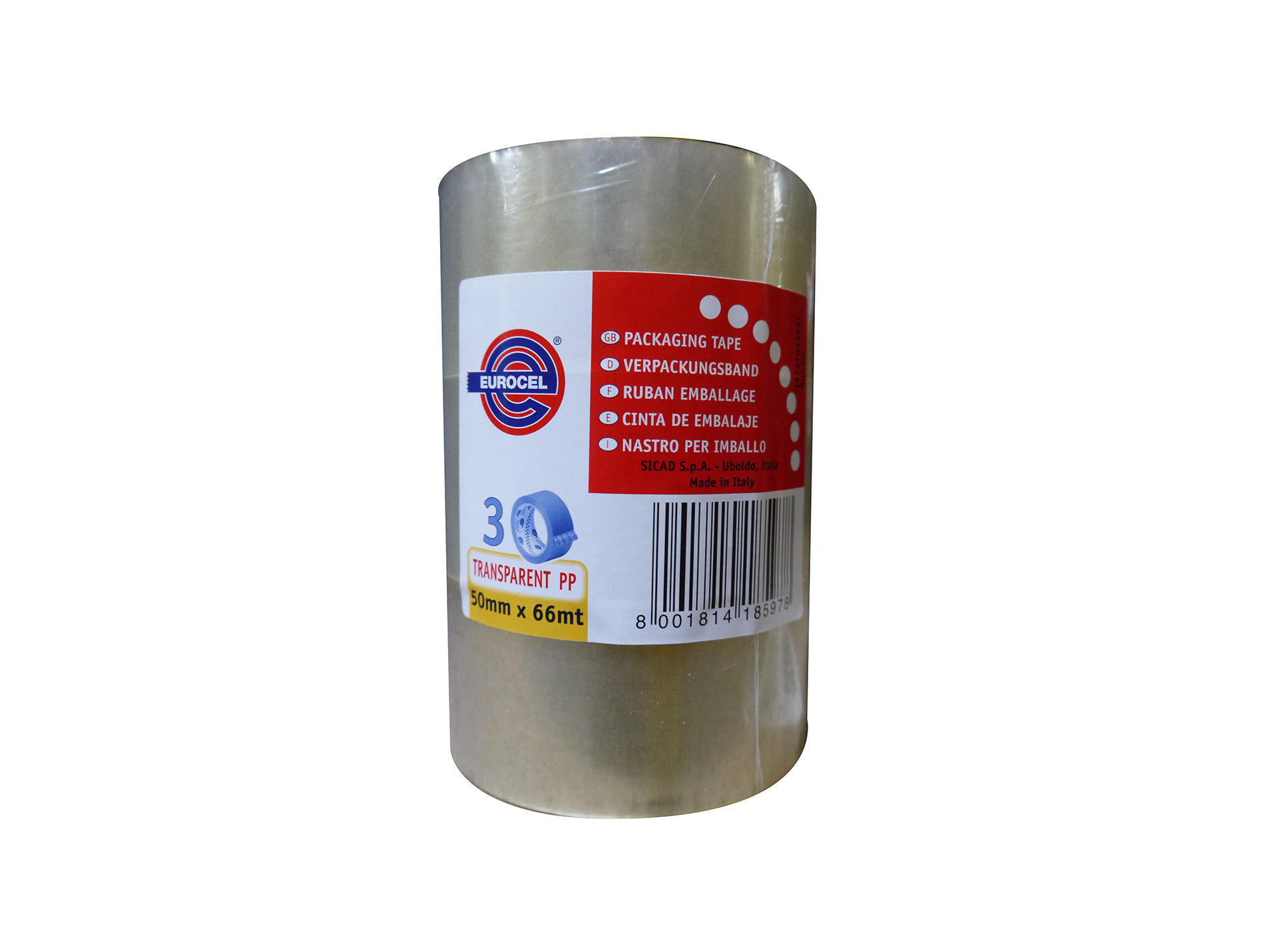 Adhésif pour emballage EUROC transparent l.50mm x L.66m x3