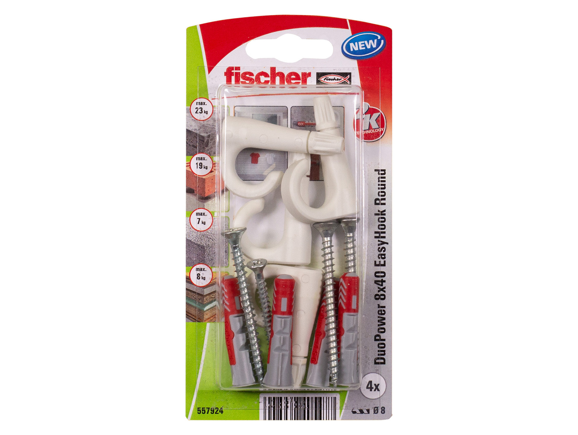 Cheville bi-matière DuoPower crochet rond FISCHER Ø8mm L.40mm x4