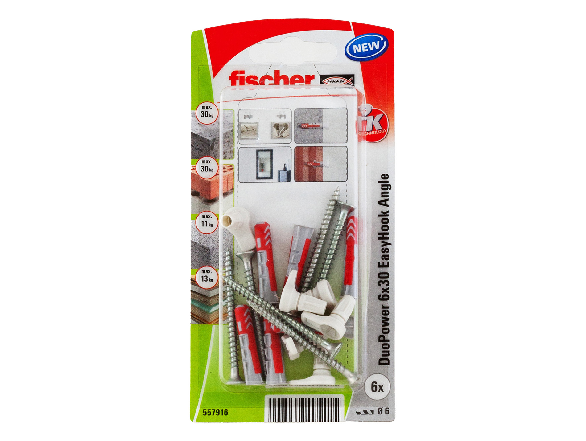Cheville bi-matière DuoPower crochet droit FISCHER Ø6mm L.30mm x6