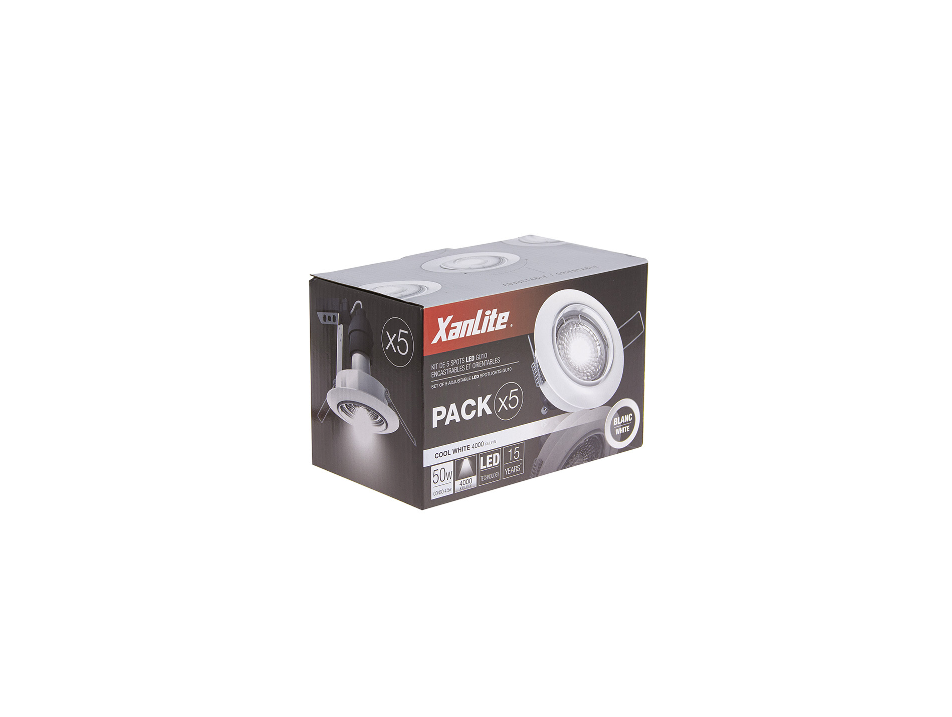 Ampoule Spot LED encastrable XANLITE GU10 4W 345lm 4000K x5