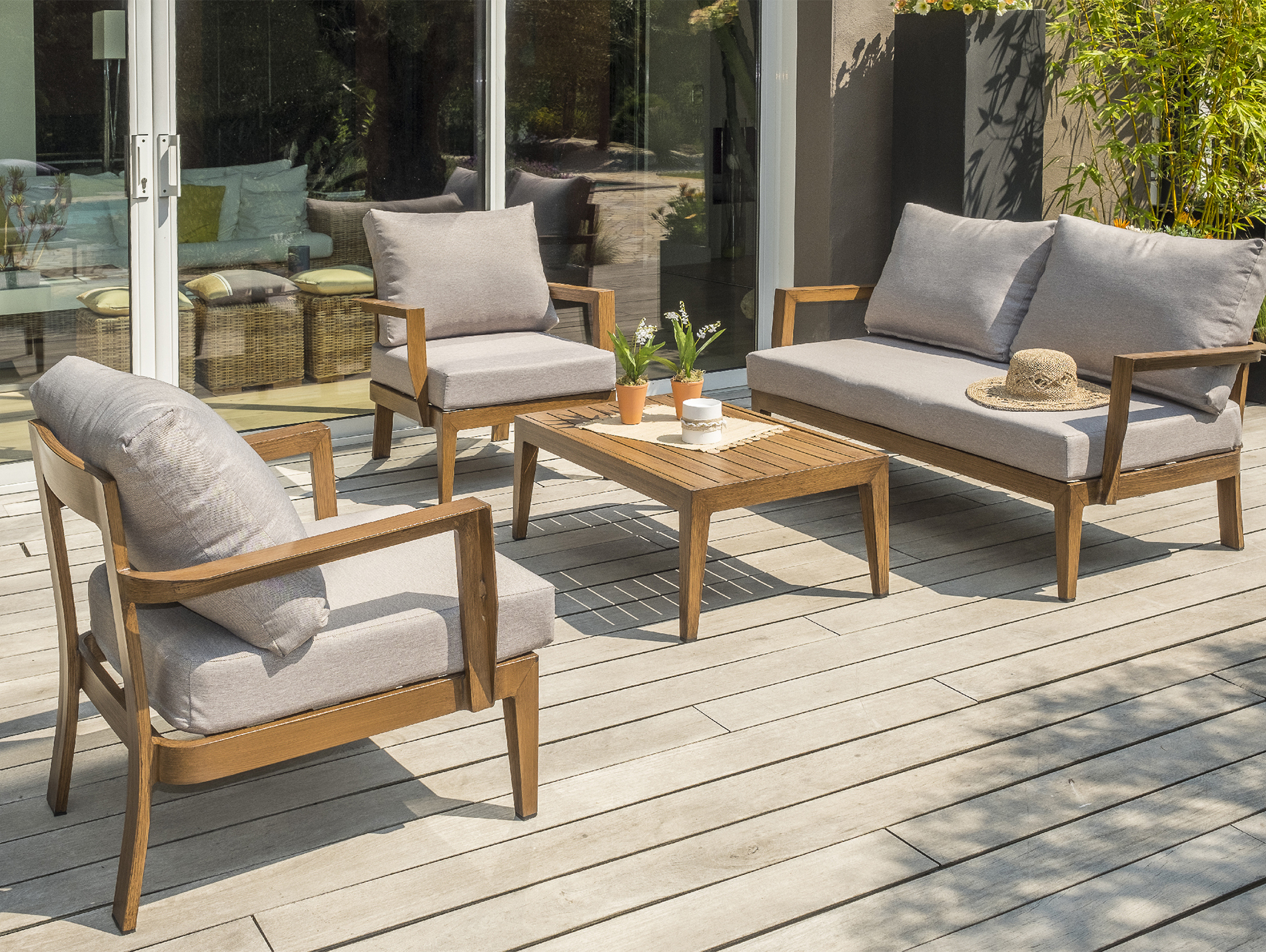 Salon de jardin bas aluminium DCB Portofino effet bois