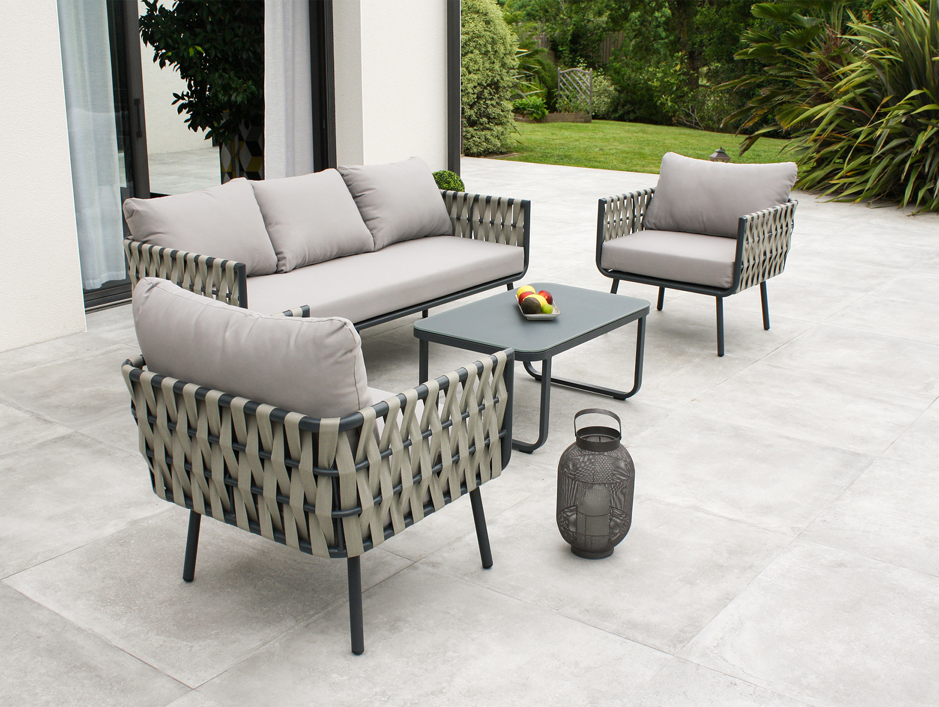 Salon de jardin bas aluminium DCB GARDEN Antibes 5places noir
