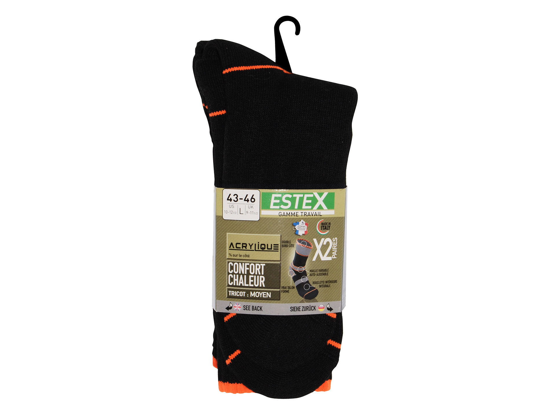 Chaussettes ESTEX Namur acrylique/laine x2 43/46