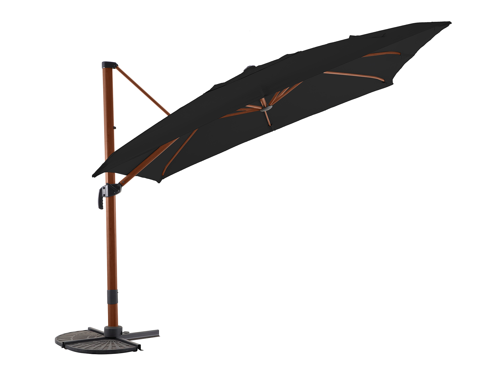 Parasol déporté aluminium MWH 3x3m structure teck inclin.