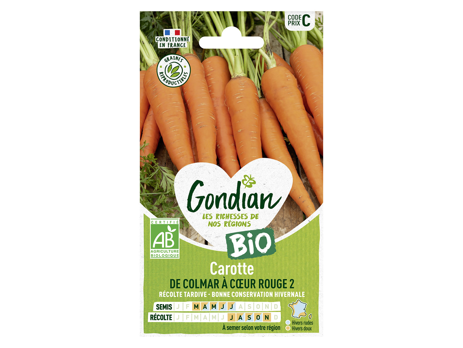 Carotte de Colmar à coeur rouge  2 bio GONDIAN Série C