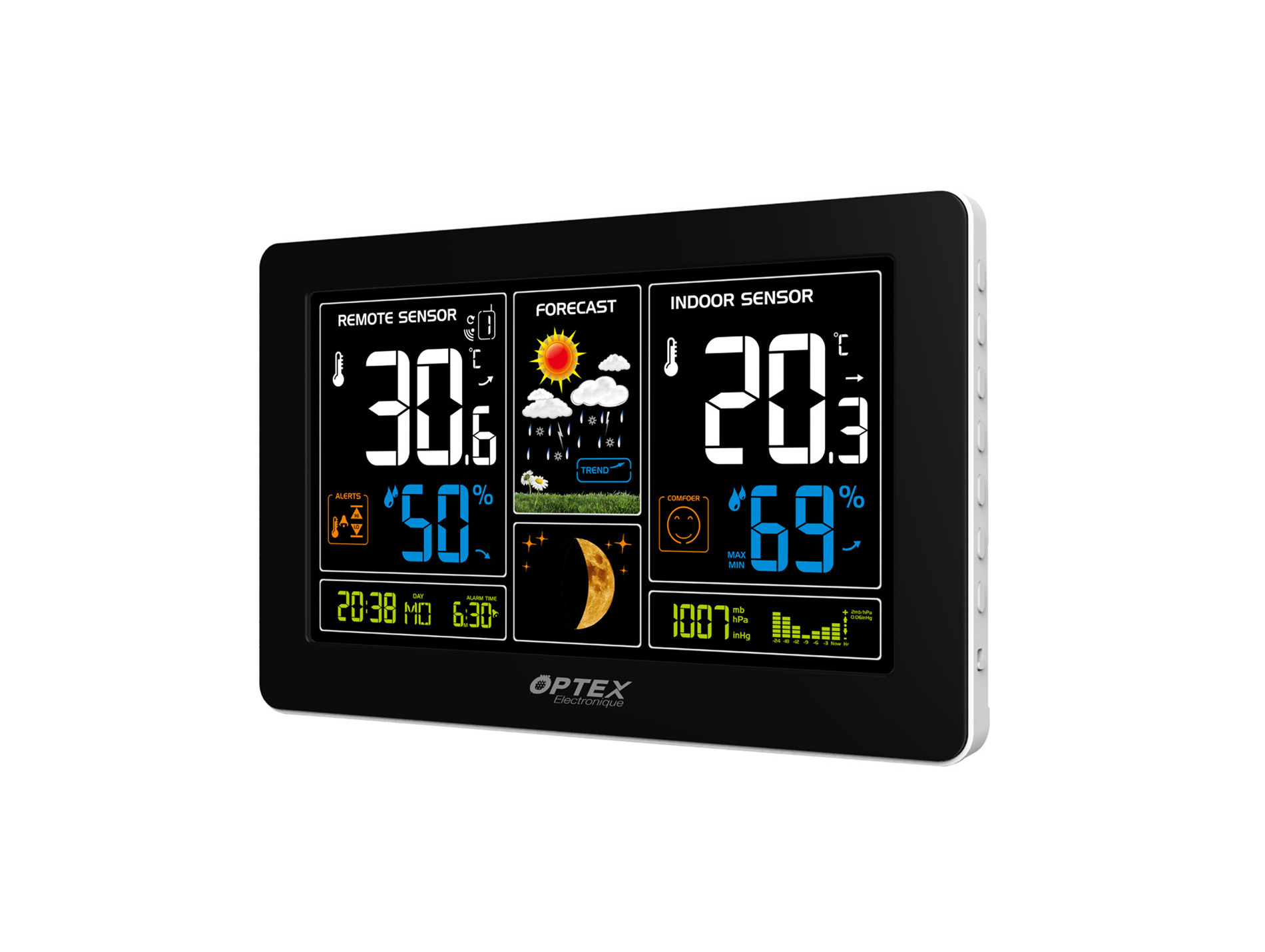 Station météo couleur + prévisions OPTEX L.205 x l.130x H.30