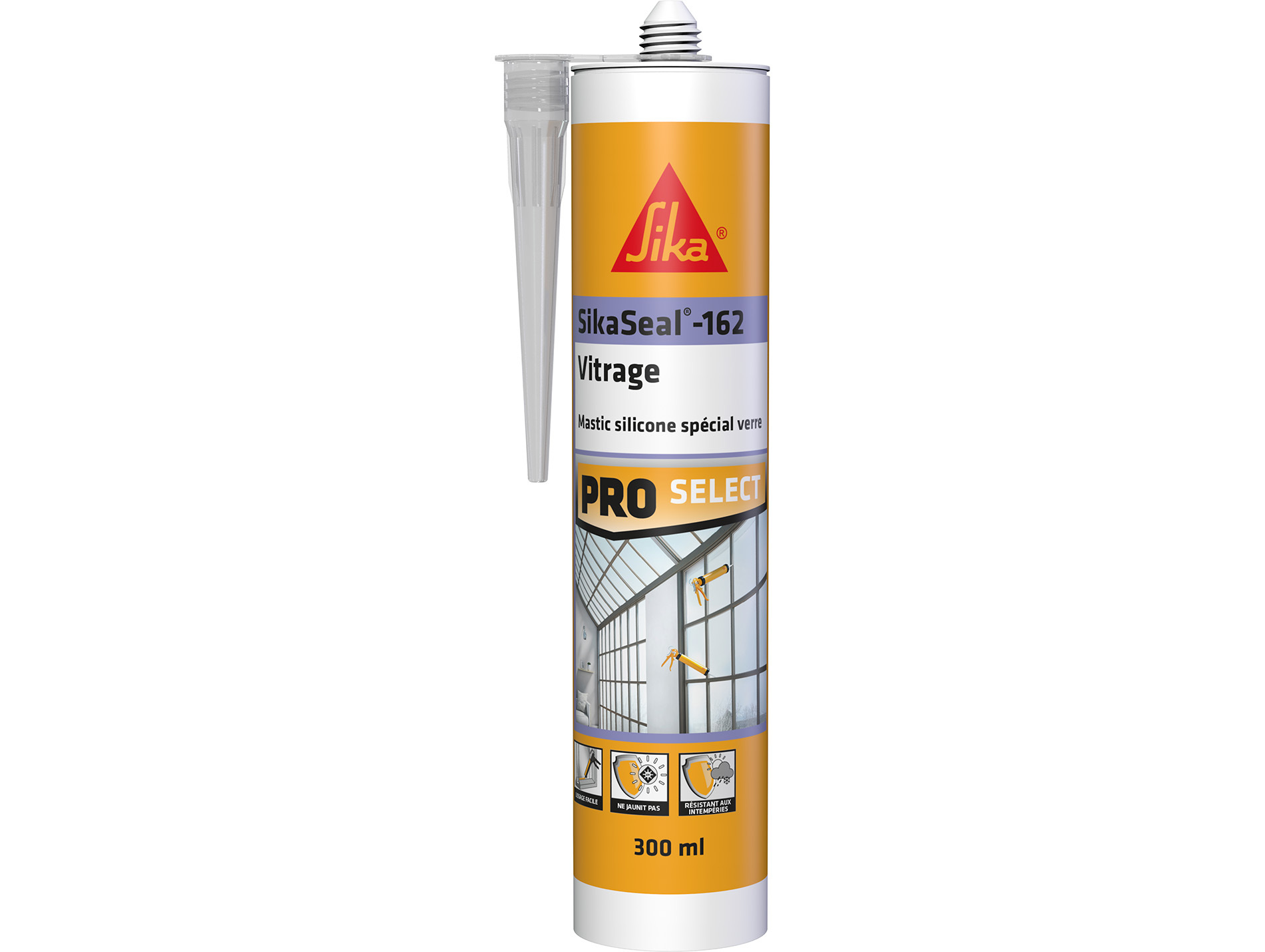 Mastic silicone spécial vitrage SIKA Sikaseal 162 transparent 300ml
