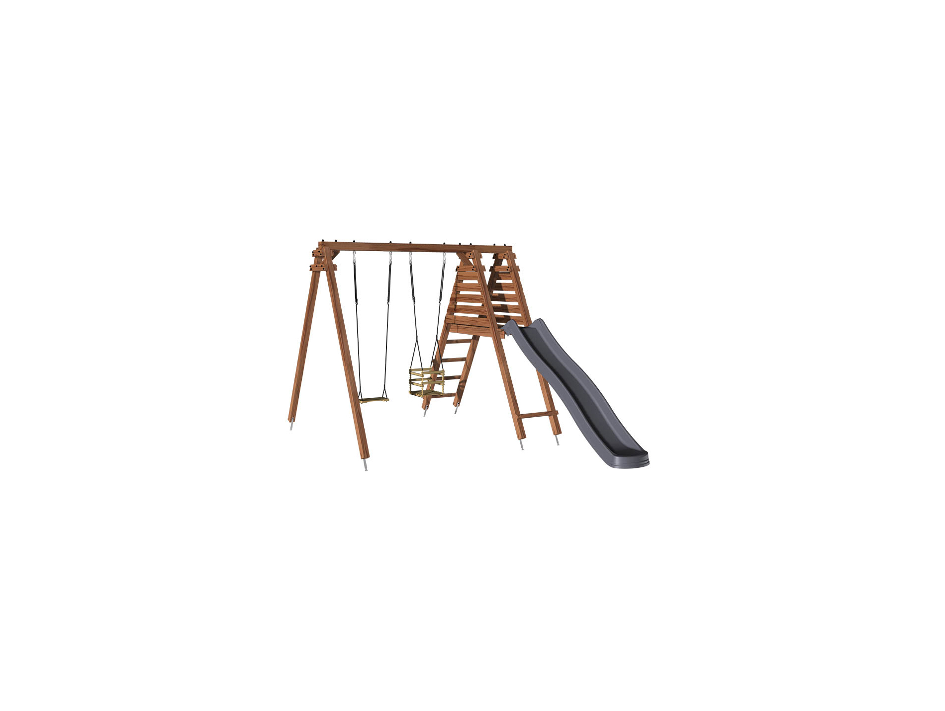 Portique bois SOULET Prune 2 agrès + toboggan