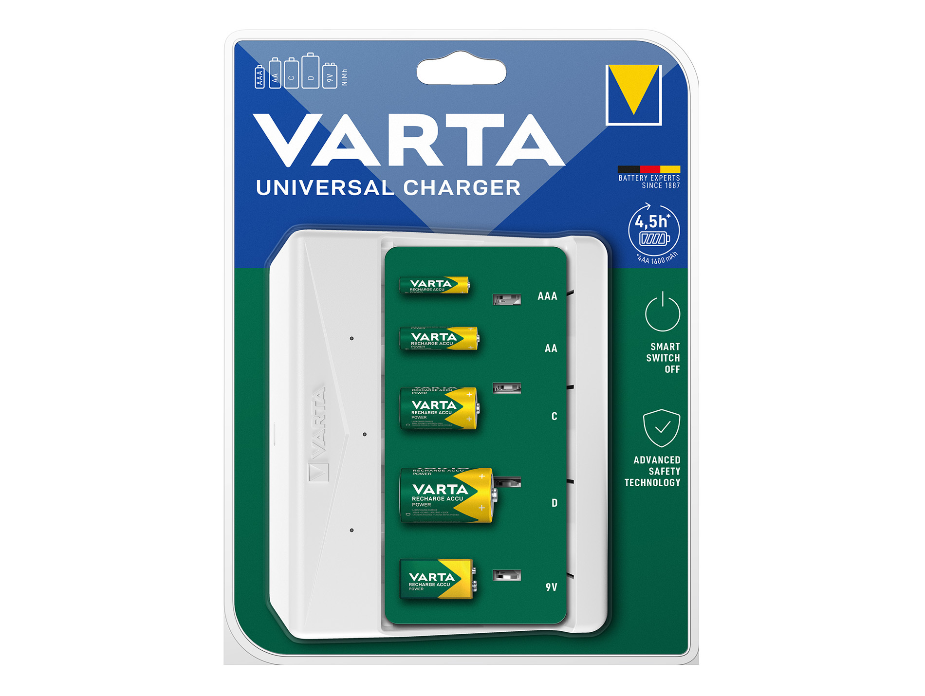 Chargeur universel VARTA AA-AAA-C-D USB-C de 9v
