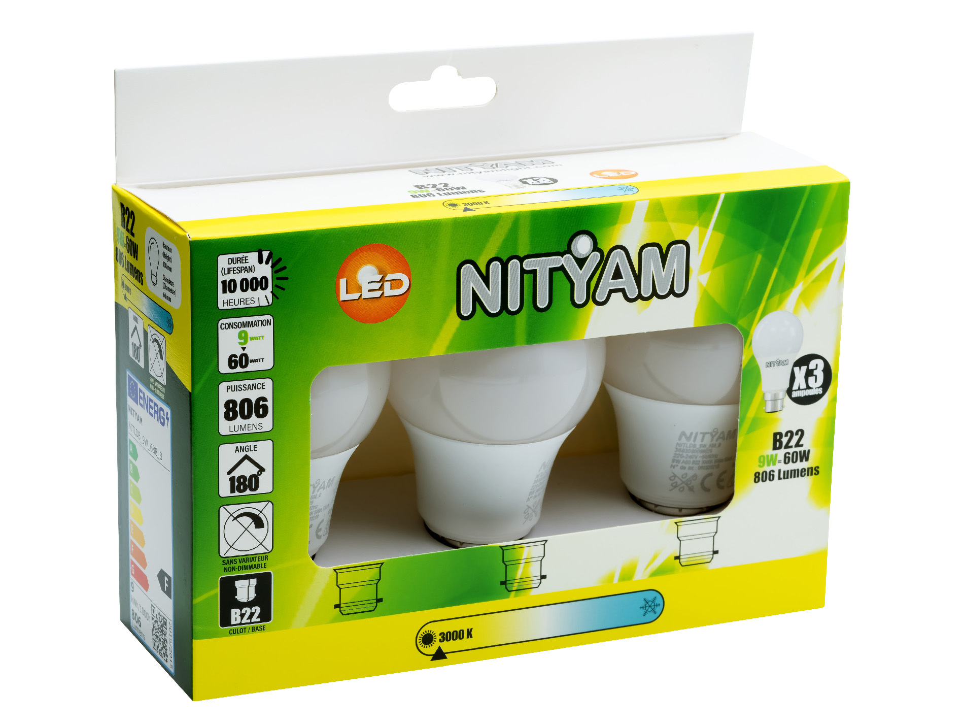 Ampoule LED NITYAM B22 9W 806lm 3000K