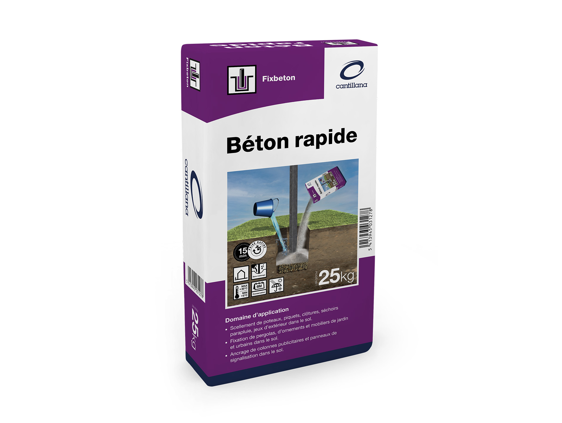 Béton sans malaxage Fixbeton pour scellement 25kg