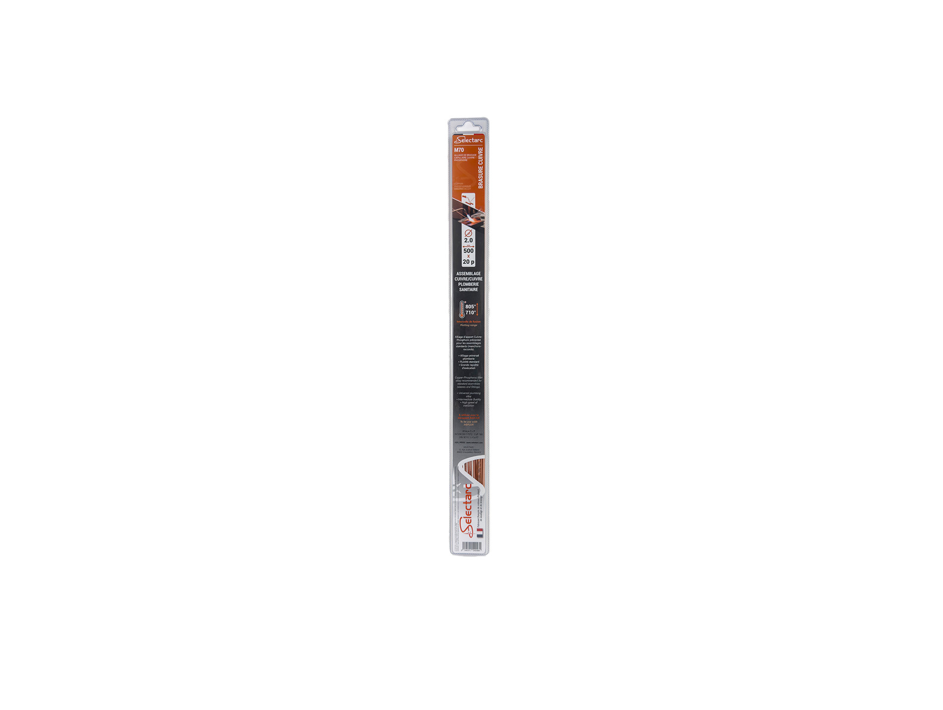 Baguette de brasure cuivre 7% phosphore SELECTARC Ø2mm L.500mm x20
