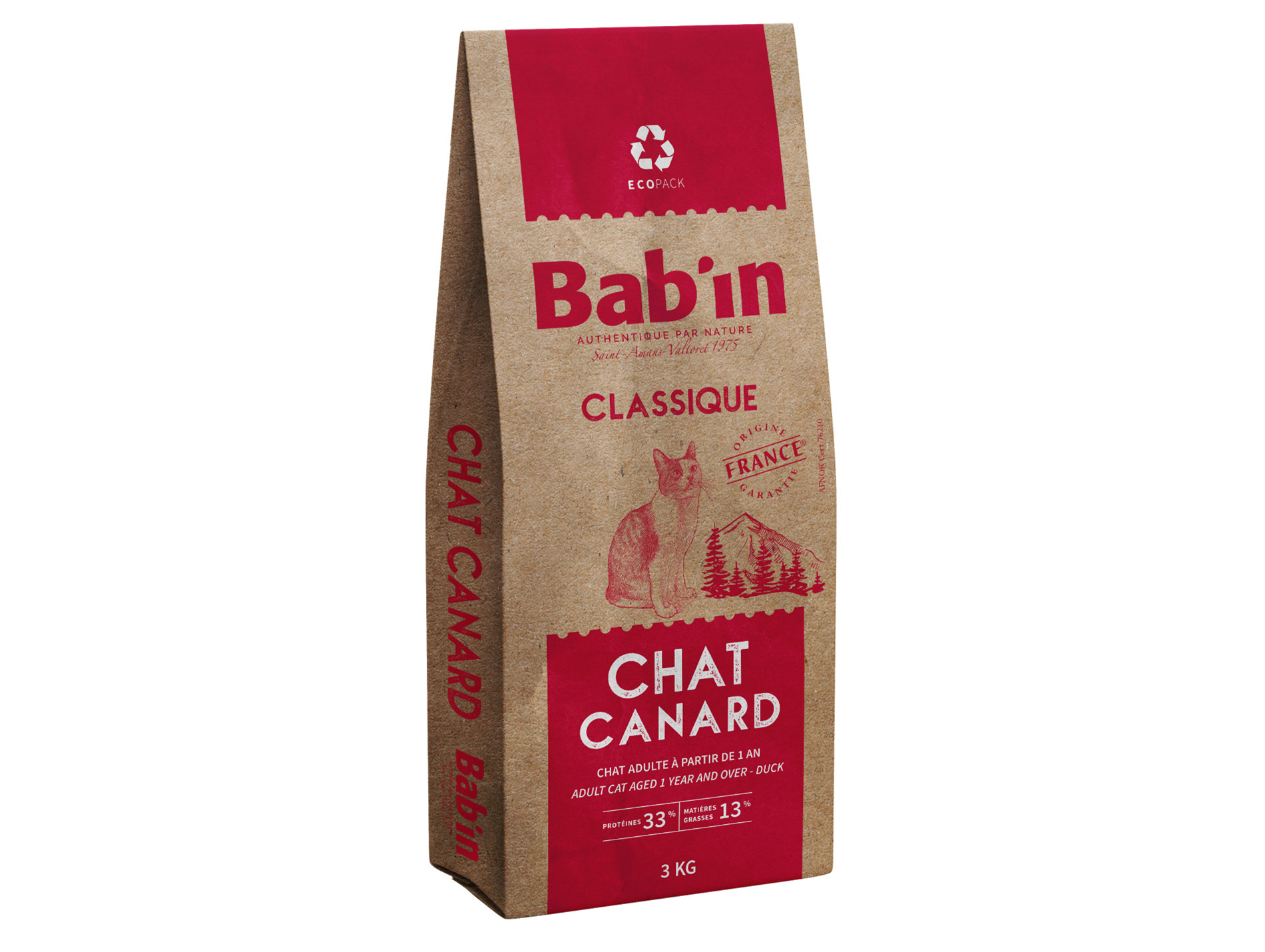 Croquettes chat adulte BAB'IN classique canard 3kg