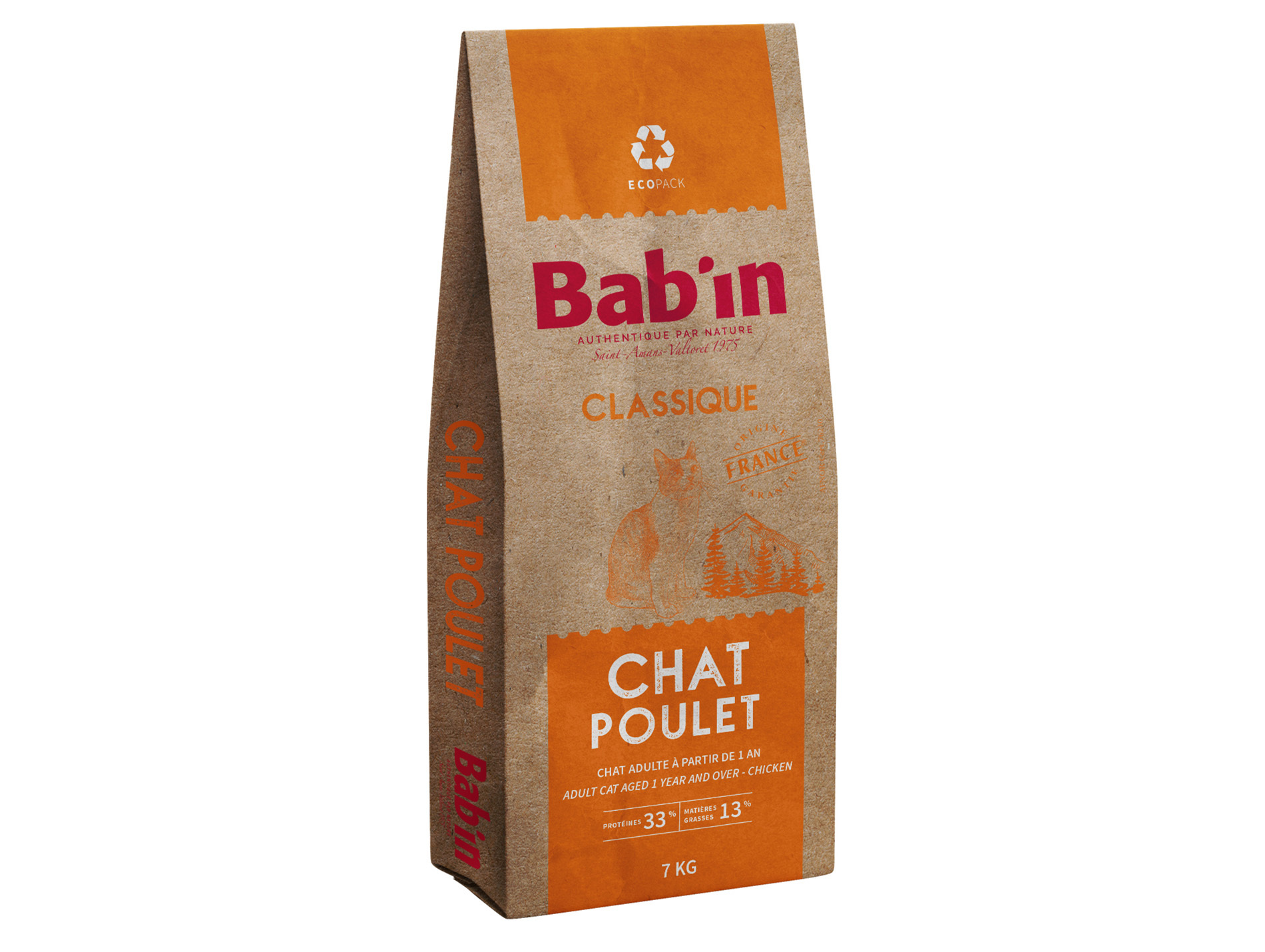 Croquettes chat adulte BAB'IN classique poulet 7Kg