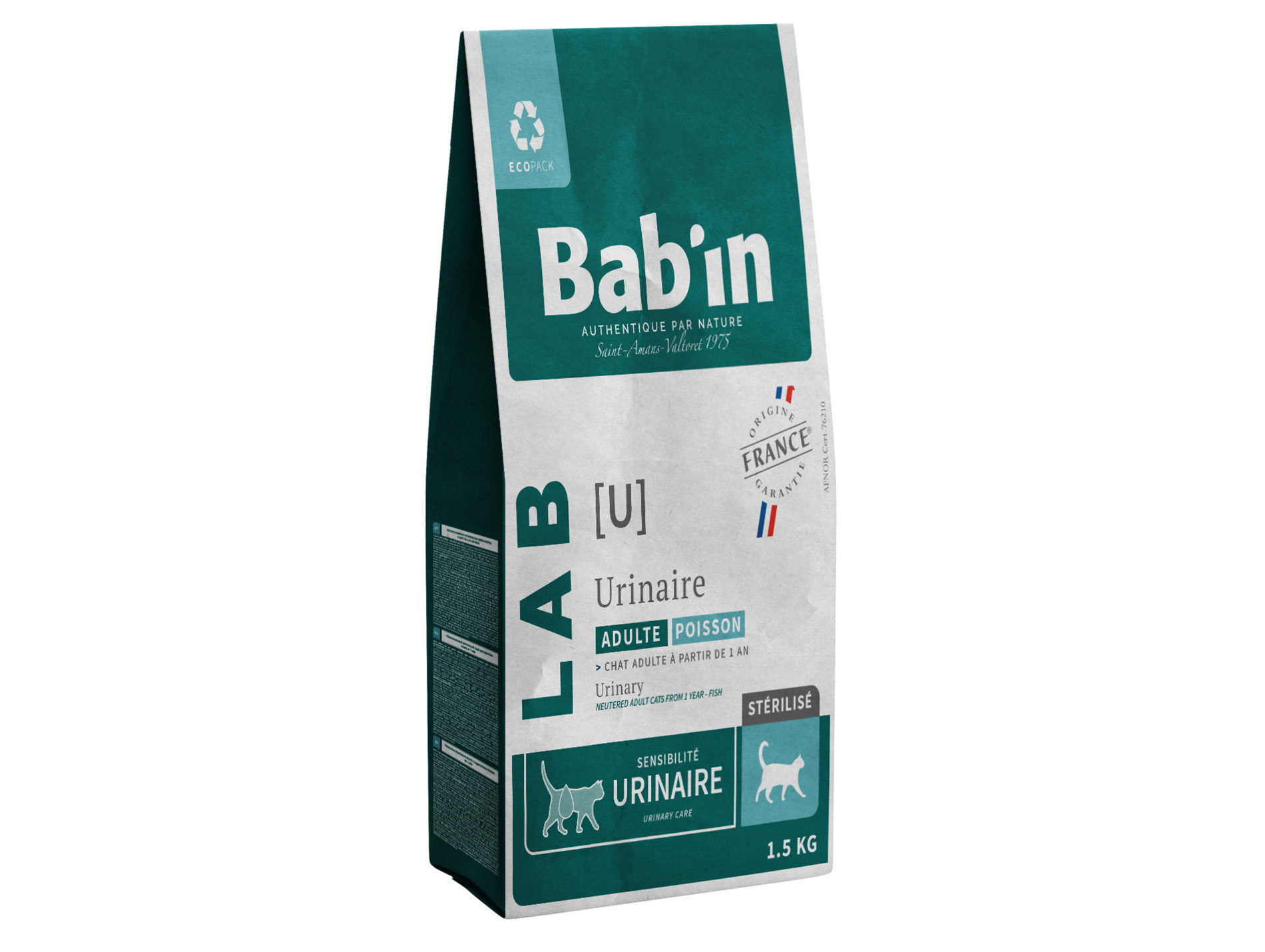 Croquettes chat adulte BAB'IN Lab urinaire poisson 1,5kg