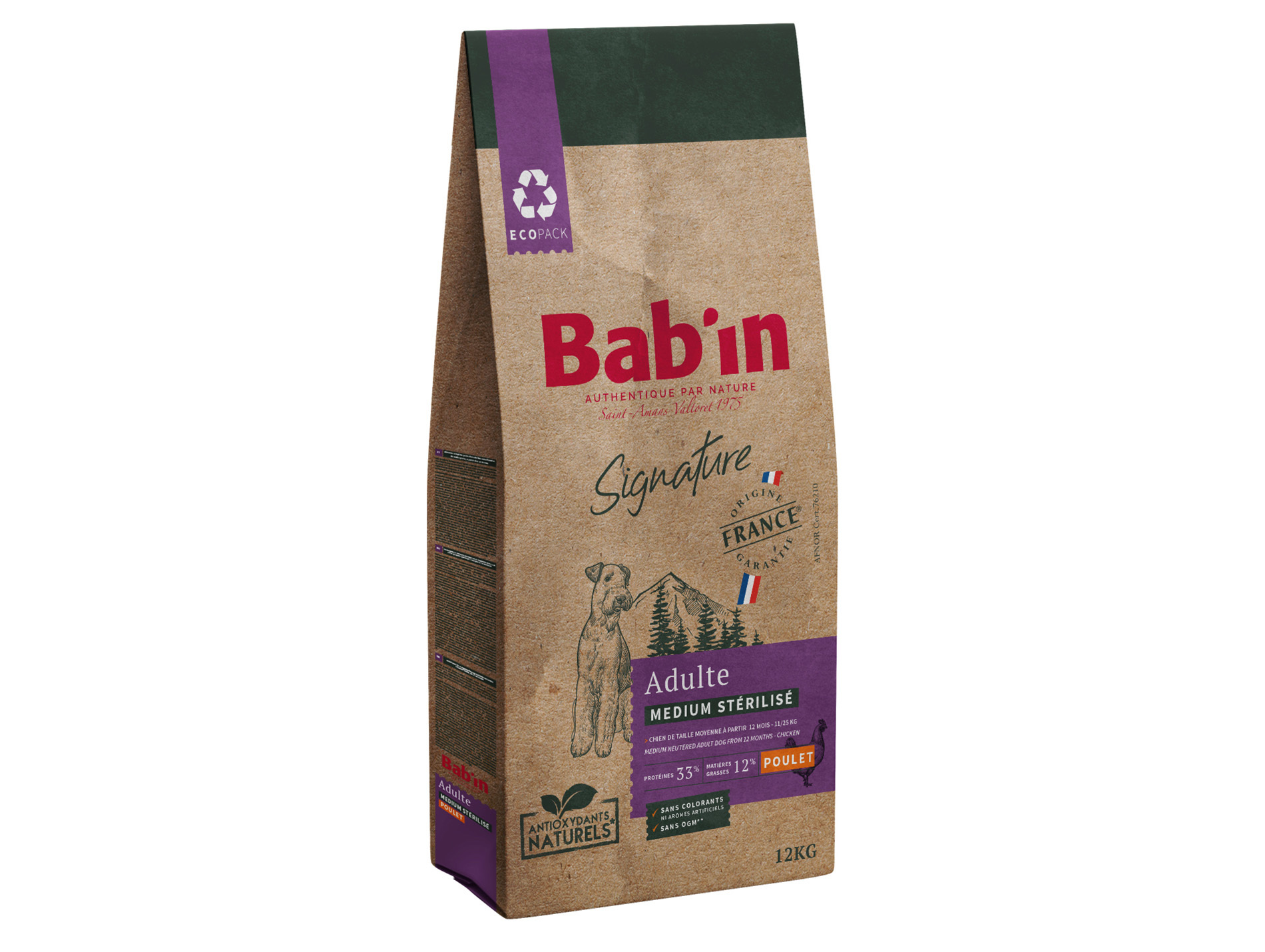 Croquettes chien medium adulte stérilisé BAB'IN poulet 12kg