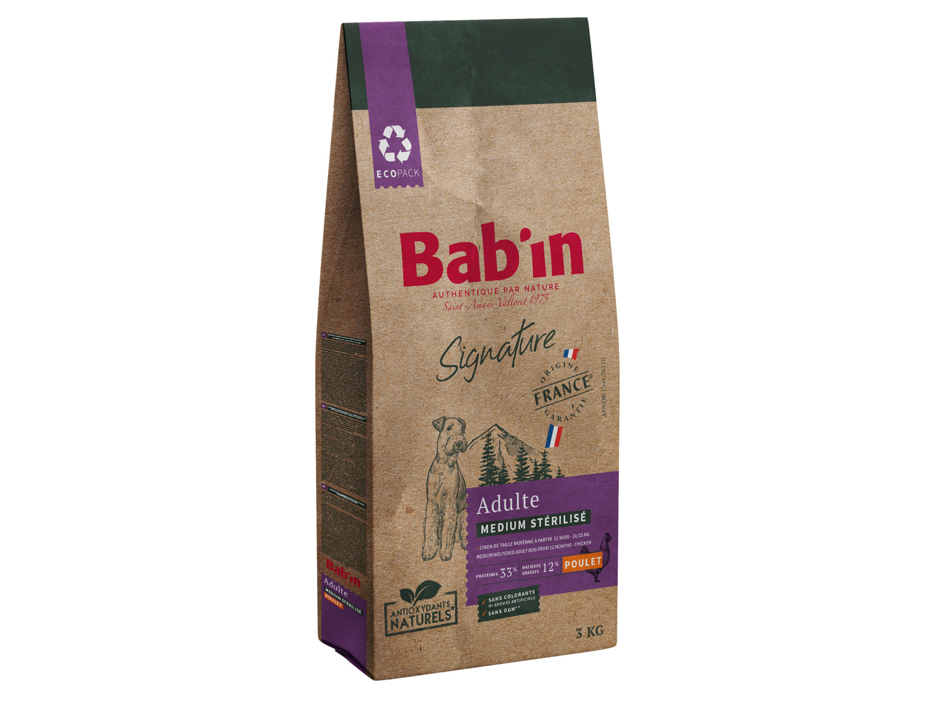 Croquettes chien medium adulte stérilisé BAB'IN poulet 3kg